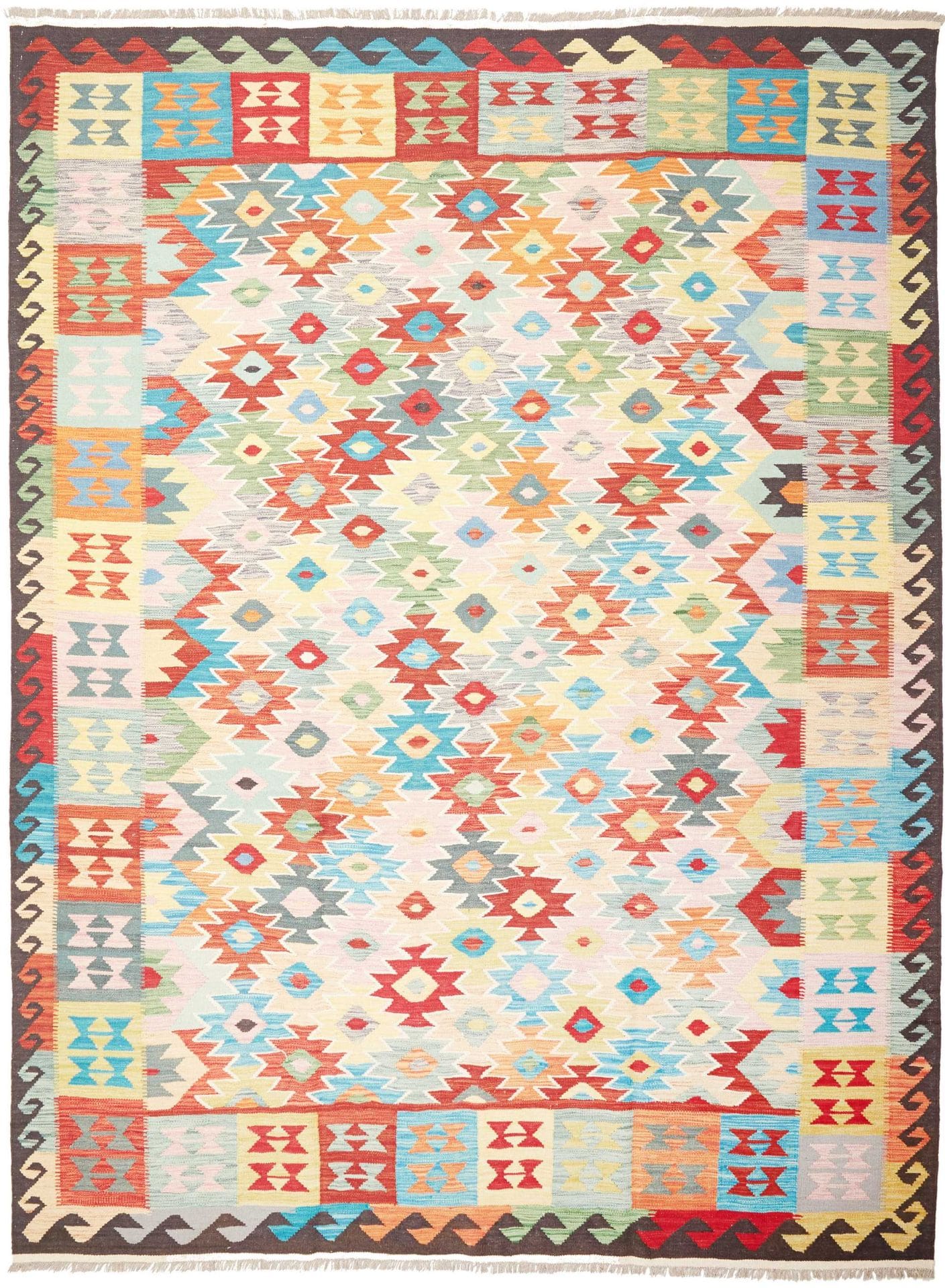 Handgewebter Afghan Kelim 256 x 347 cm, geometrisches Muster, Schurwolle