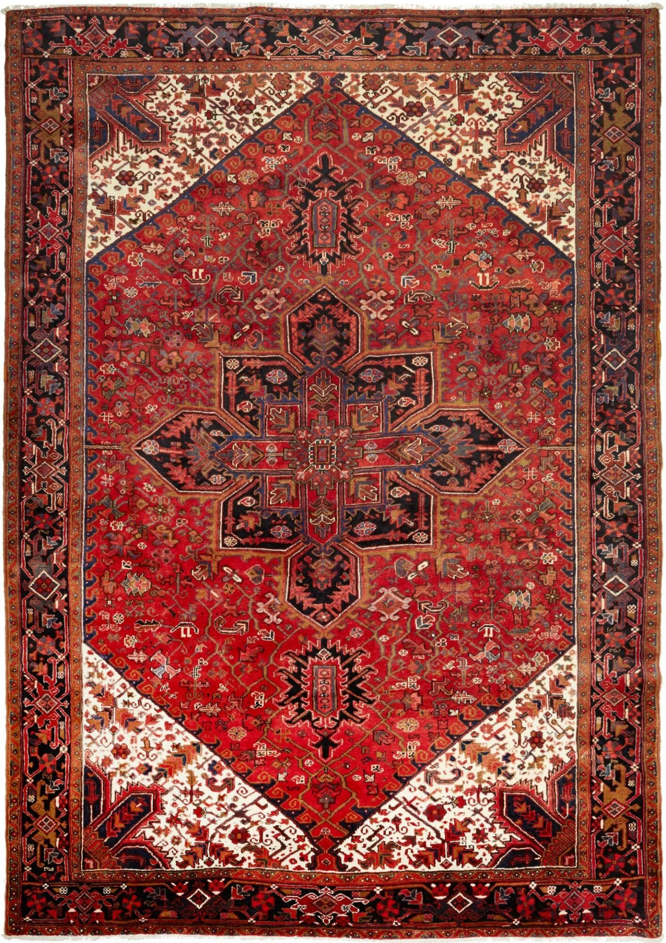 Heriz Teppich 245 x 344cm, Schurwolle, geometrisches Muster, handgeknüpft
