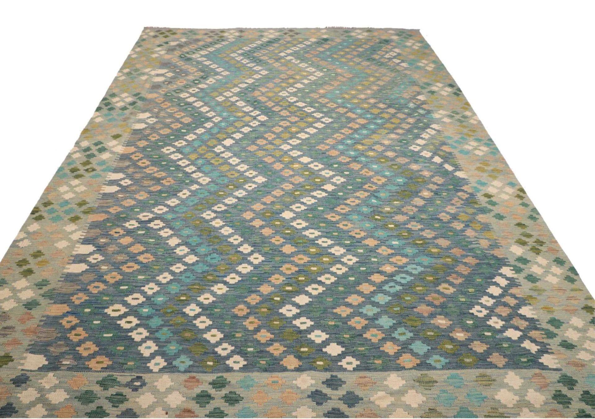 Kelim Teppich 251 x 340 cm, handgewebt, rustikales Design