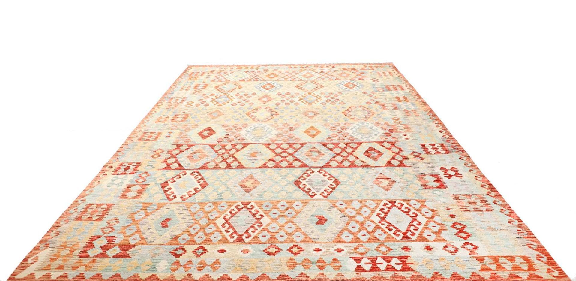 Kelim Teppich 254 x 354cm, handgewebt, afghanisches Design, Wolle