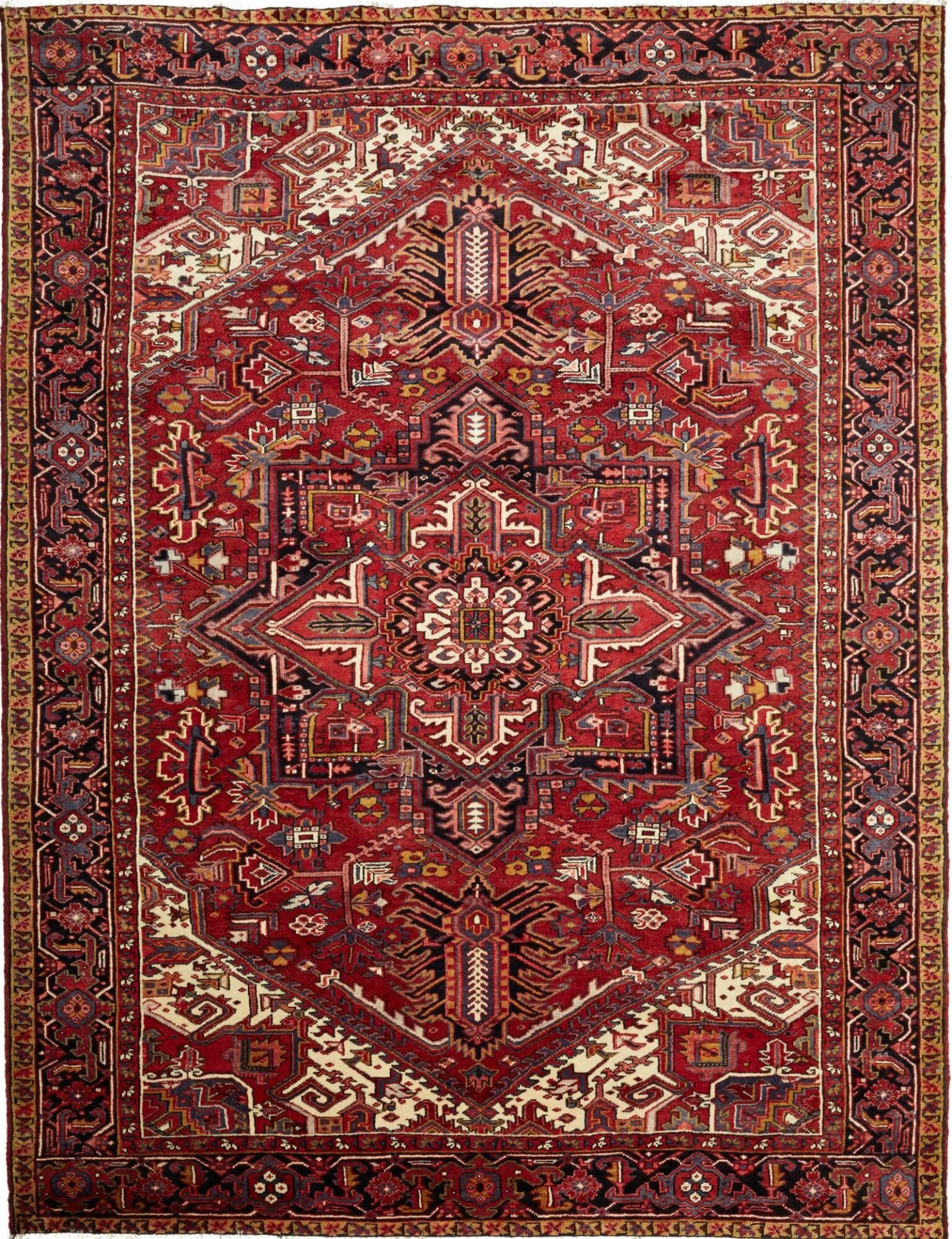 Heriz Teppich 253 x 328cm, rustikal, geometrische Muster, handgeknüpft