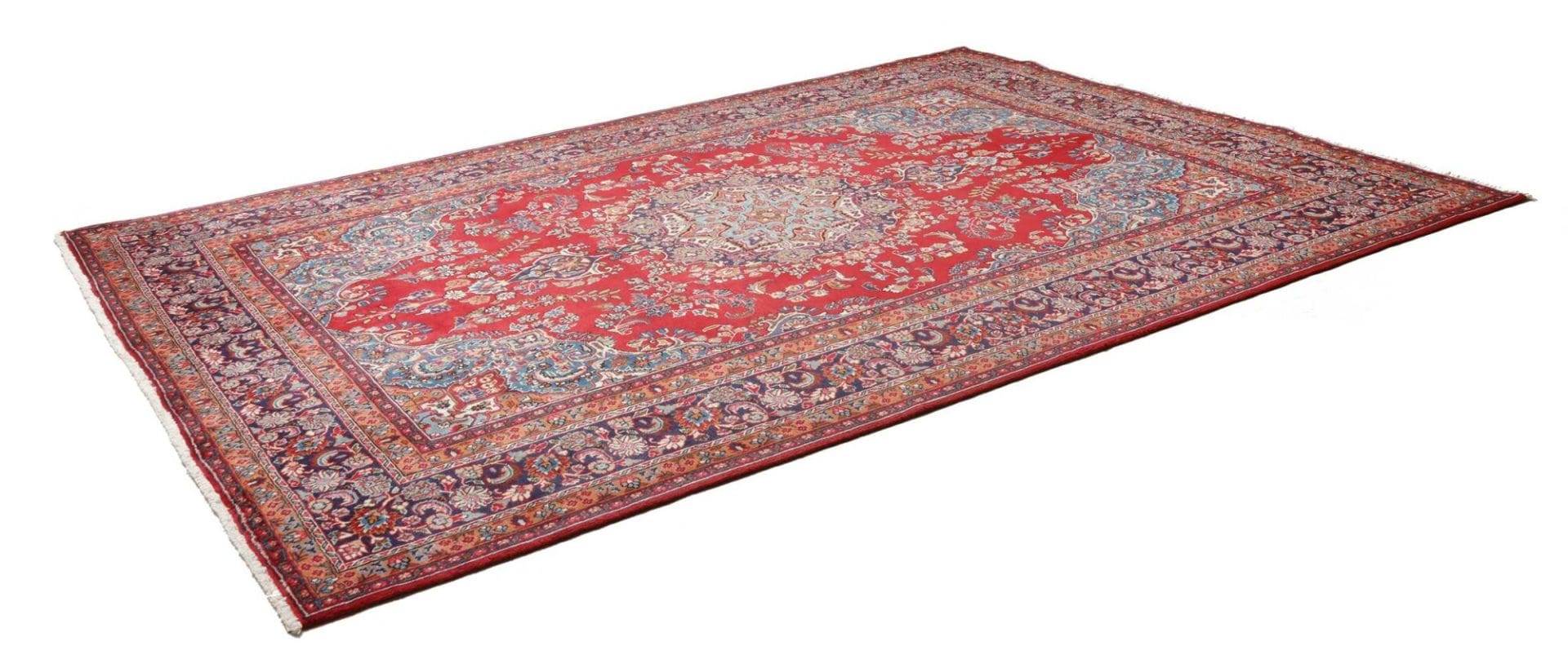 Mashad Teppich 245 x 345 cm, florales Muster, handgeknüpft, Perserteppich