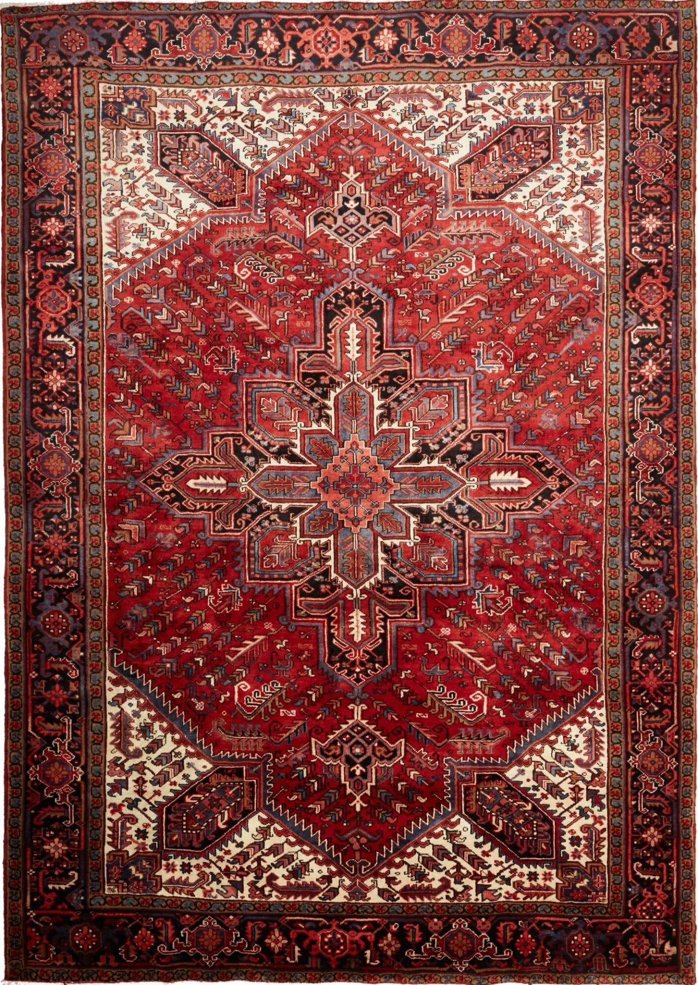 Heriz Teppich 255 x 358cm, Schurwolle, geometrisches Muster, handgeknüpft