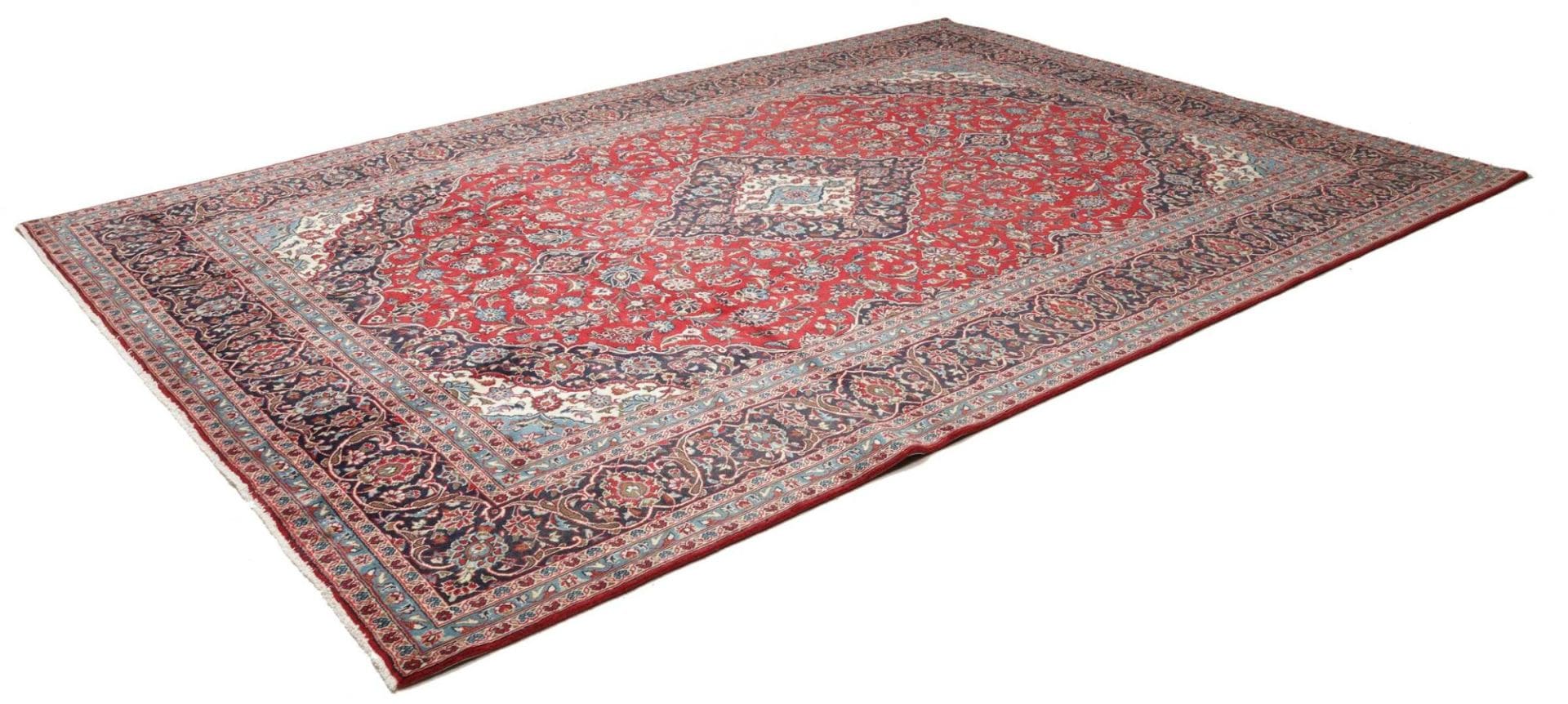 Kashan Teppich 246 x 355cm, Schurwolle, florale Muster, handgeknüpft