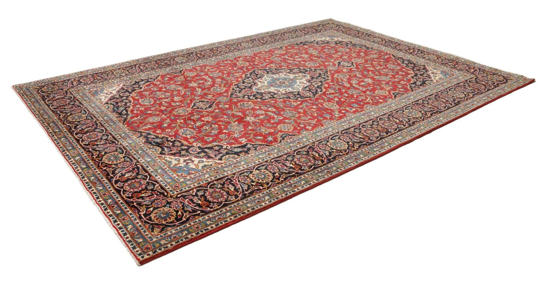Kashan Teppich 251 x 347cm, Schurwolle, florales Design, handgeknüpft