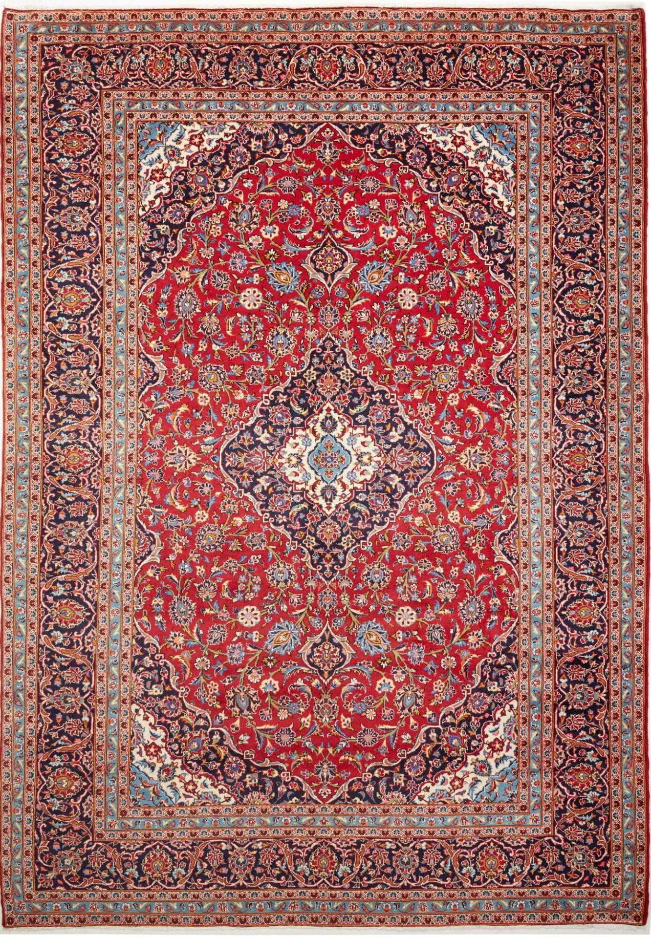 Kashan Teppich 253 x 356cm, florale Muster, handgeknüpft, Perserteppich