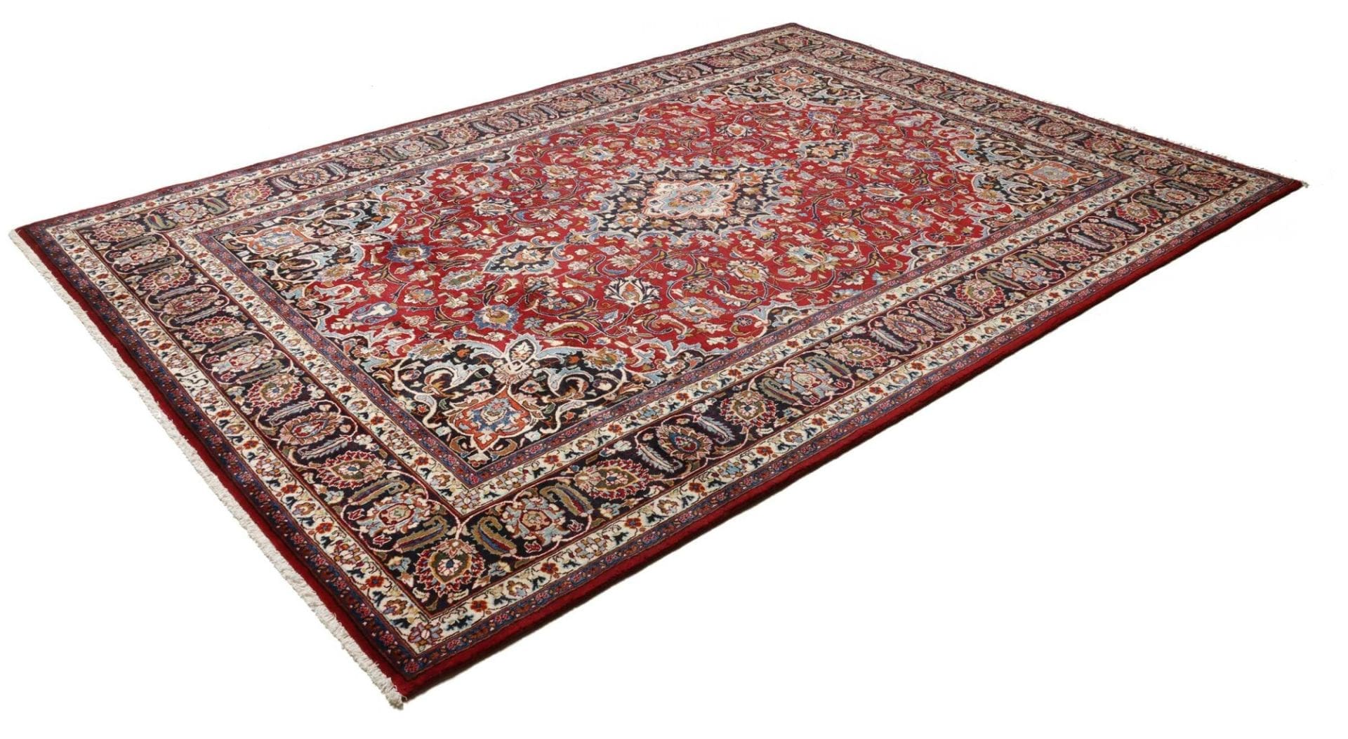Mashad Teppich 246 x 340cm, florale Muster, handgeknüpft, Perserteppich