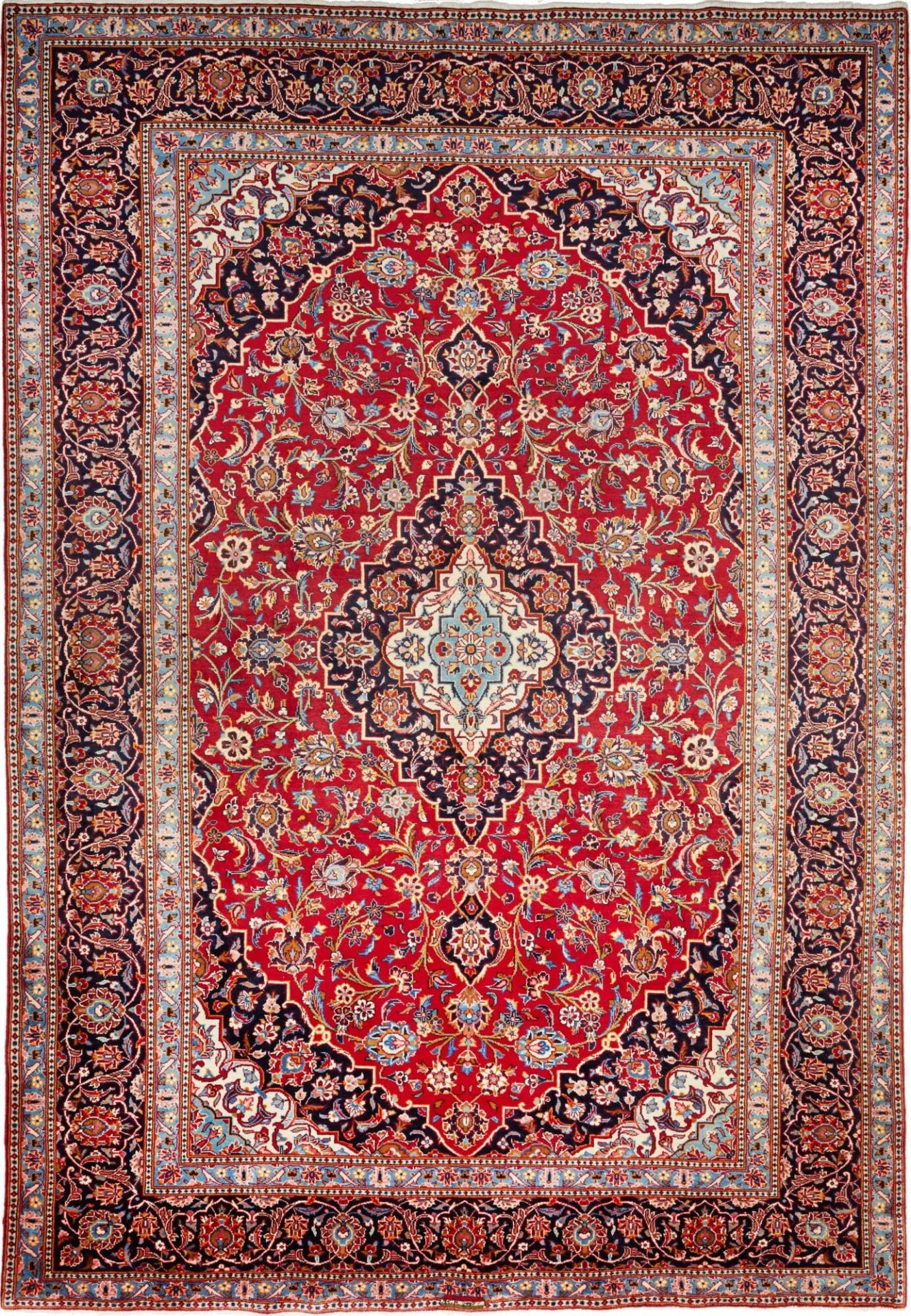 Kashan Teppich 230 x 334 cm, florale Muster, handgeknüpft, Perserteppich