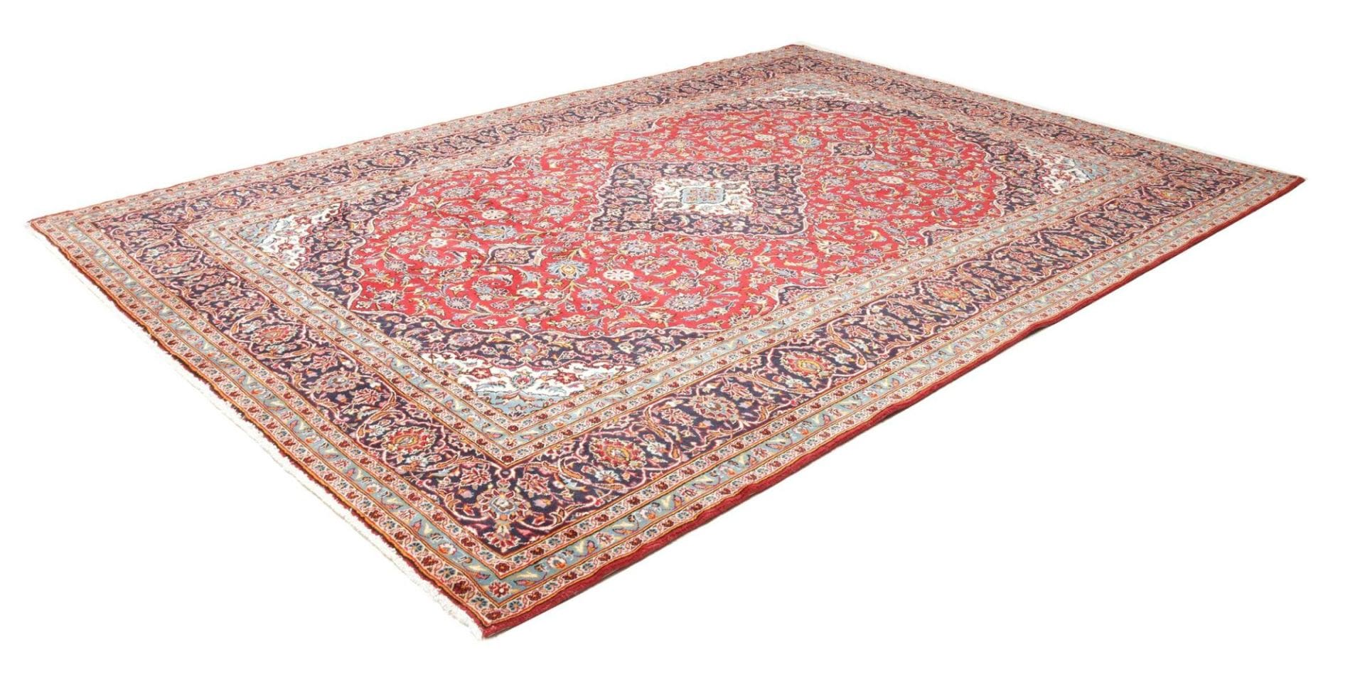 Kashan Teppich 253 x 356cm, florale Muster, handgeknüpft, Perserteppich