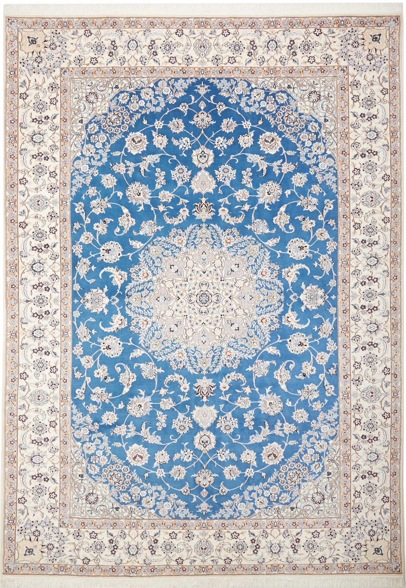 Exklusiver Nain Teppich 252 x 353cm, florales Muster, handgeknüpft