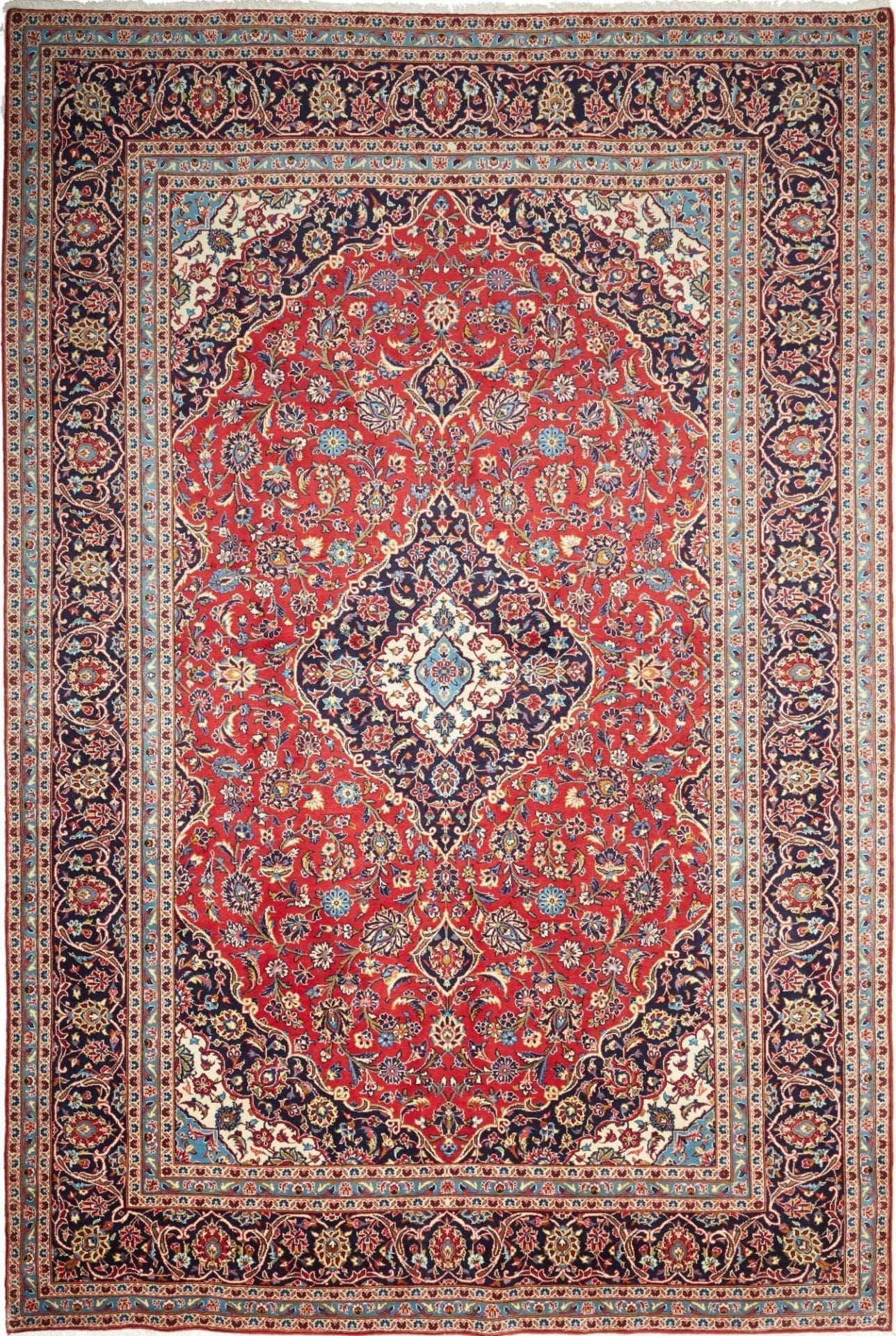 Kashan Teppich 249 x 363 cm, florale Muster, handgeknüpft, Perserteppich