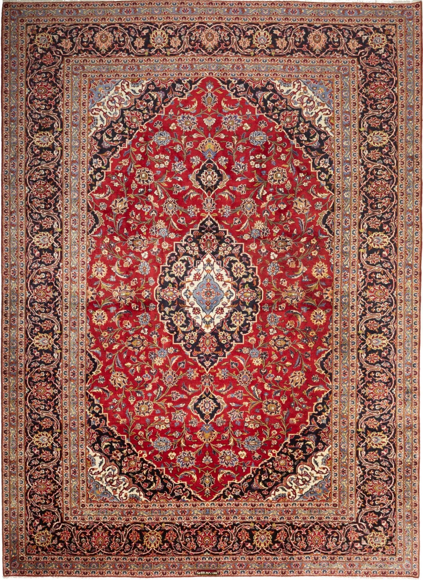 Kashan Teppich 253 x 347cm, Schurwolle, florale Muster, handgeknüpft