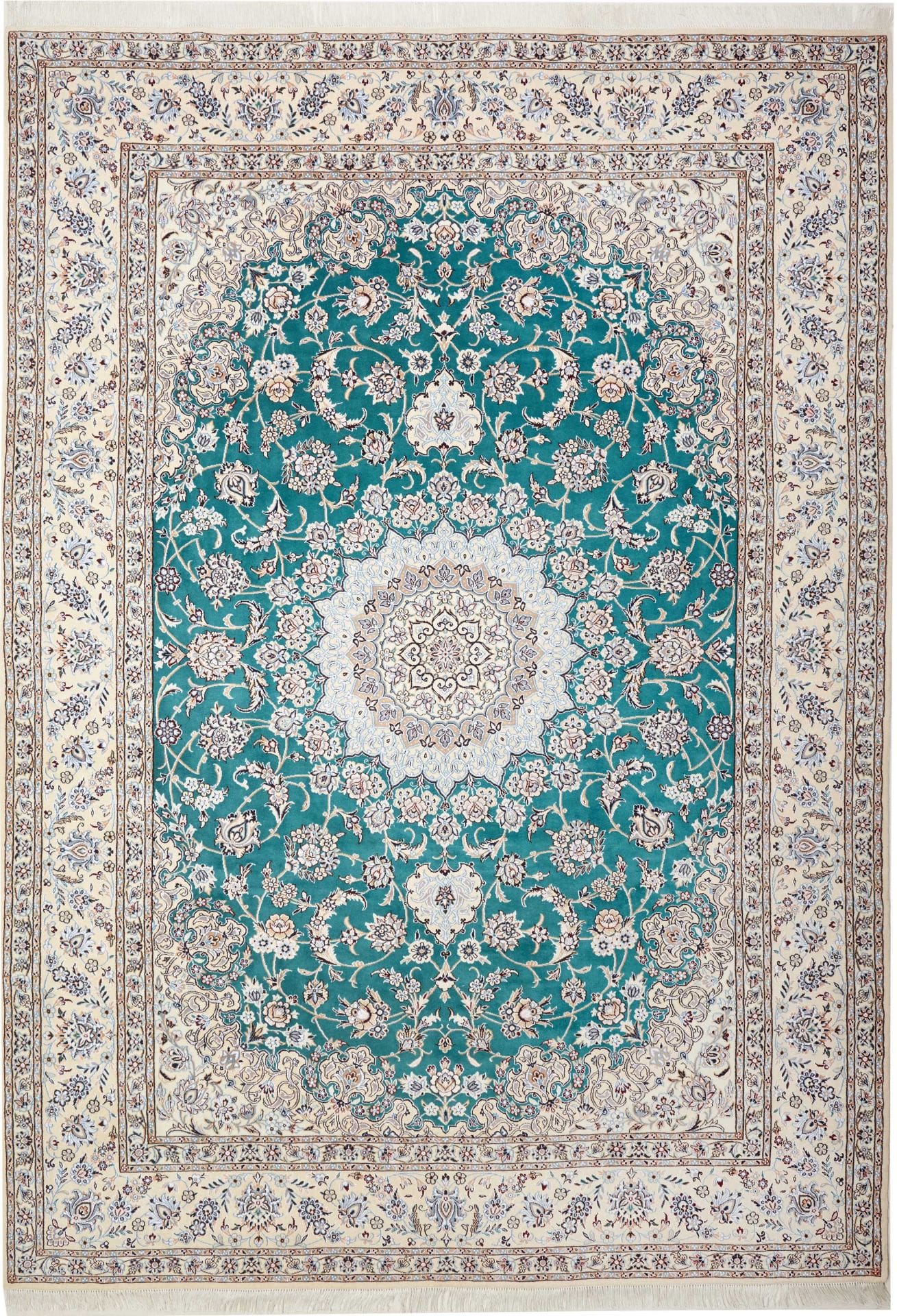 Nain 9La 500K/Qm Teppich 251 x 355cm, florales Design, handgeknüpft H1