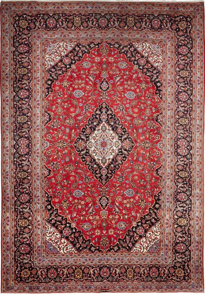 Kashan Teppich 256 x 366cm, Schurwolle, florale Muster, handgeknüpft