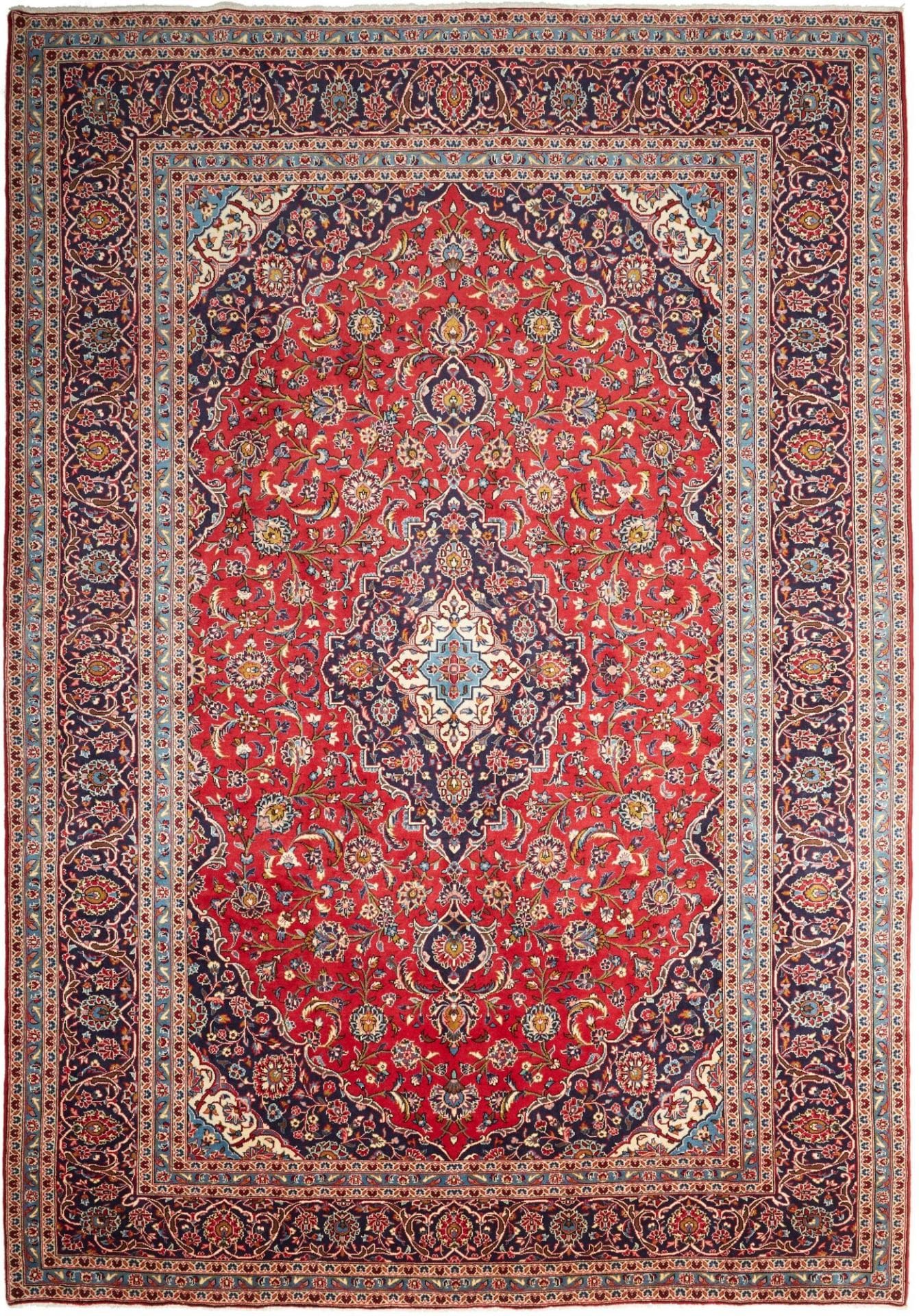 Kashan Teppich 248 x 352 cm, Schurwolle, florale Muster, handgeknüpft