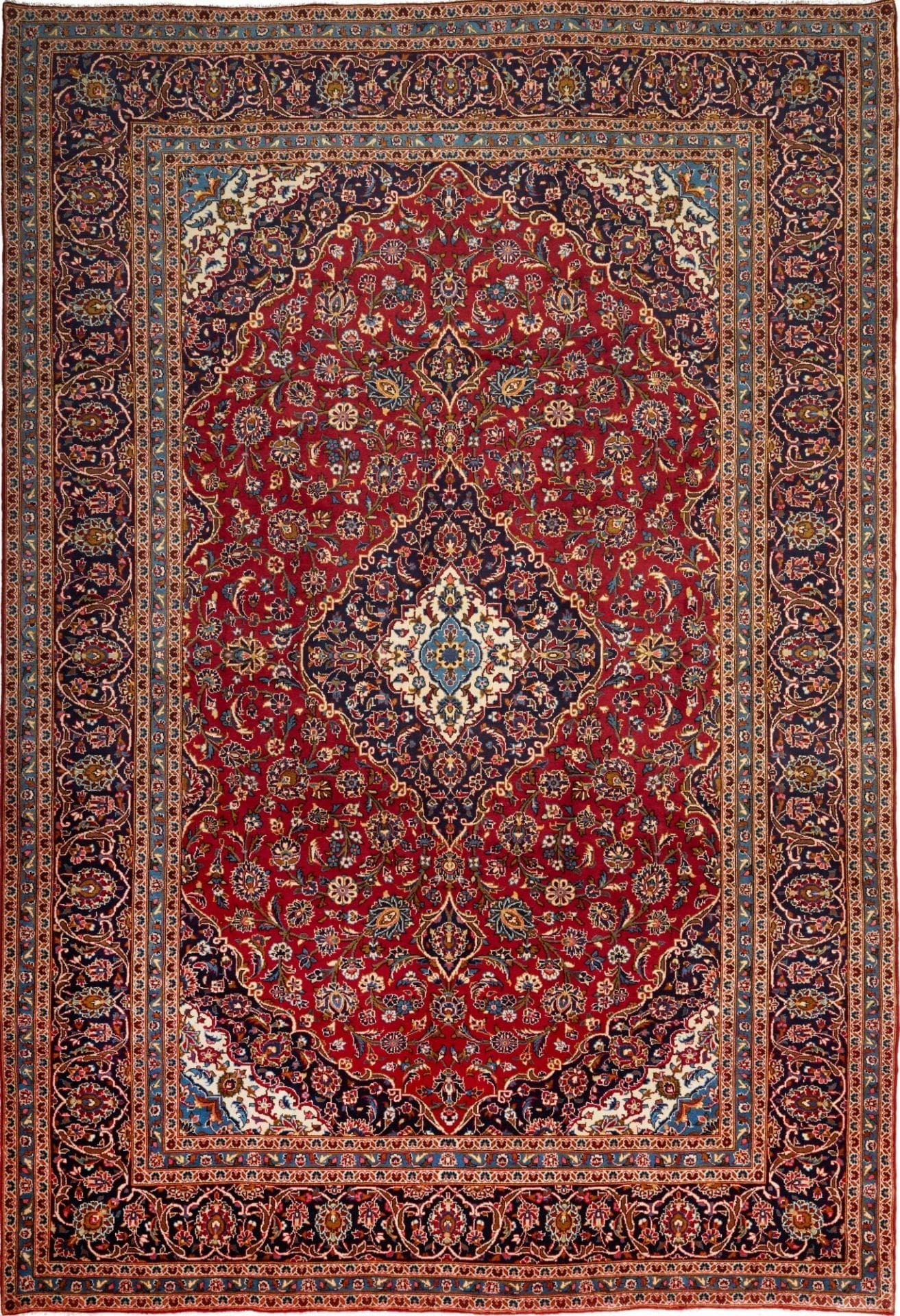 Kashan Teppich 253 x 370cm, Schurwolle, florale Muster, handgeknüpft
