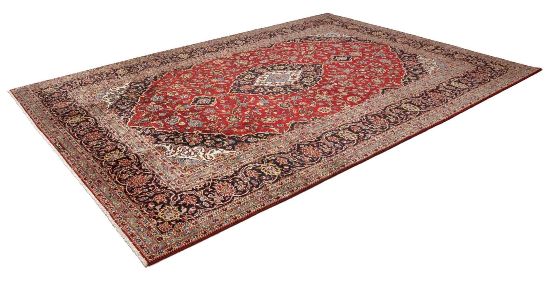 Kashan Teppich 253 x 347cm, Schurwolle, florale Muster, handgeknüpft