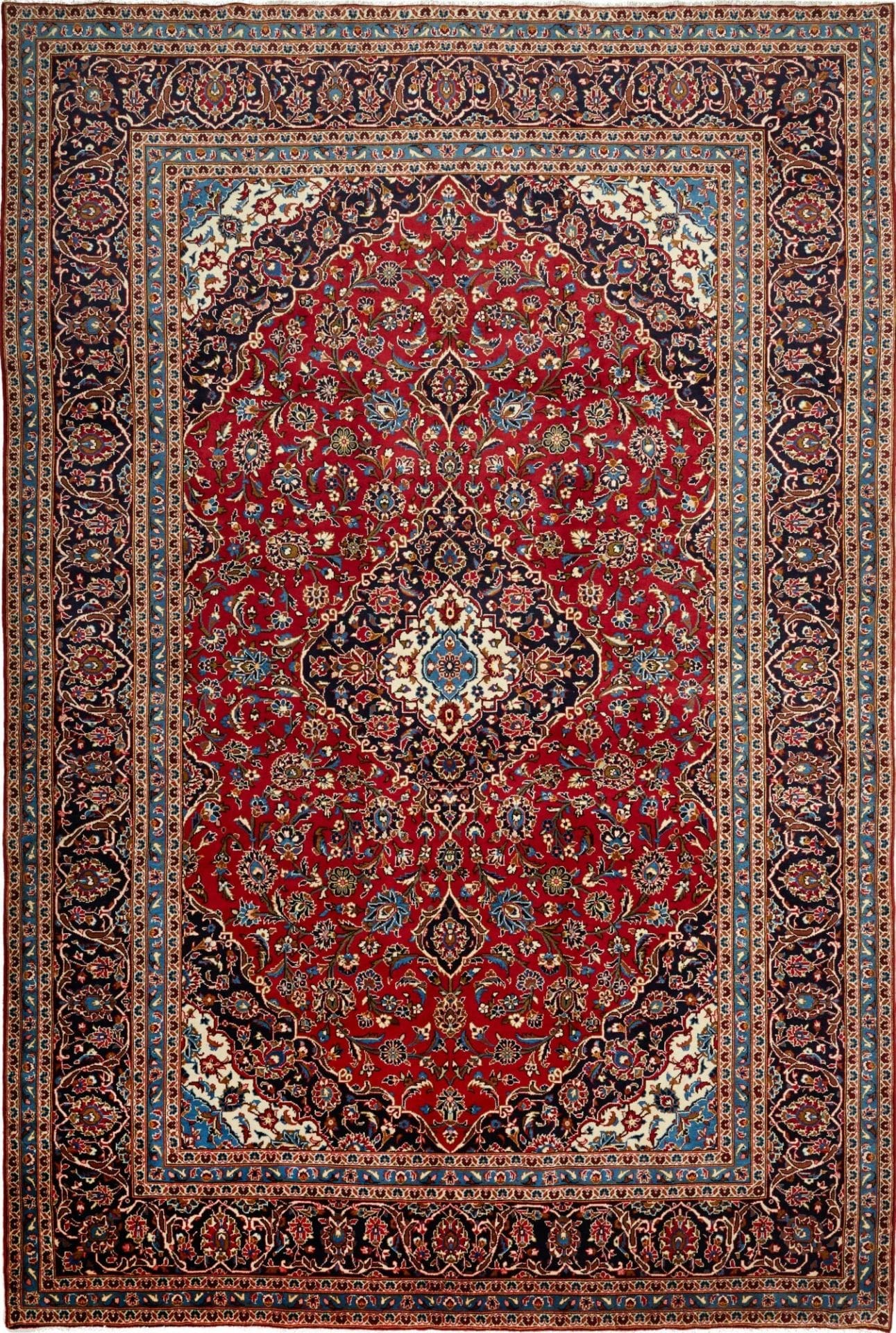 Kashan Teppich 247 x 365cm, florale Muster, handgeknüpft, Perserteppich