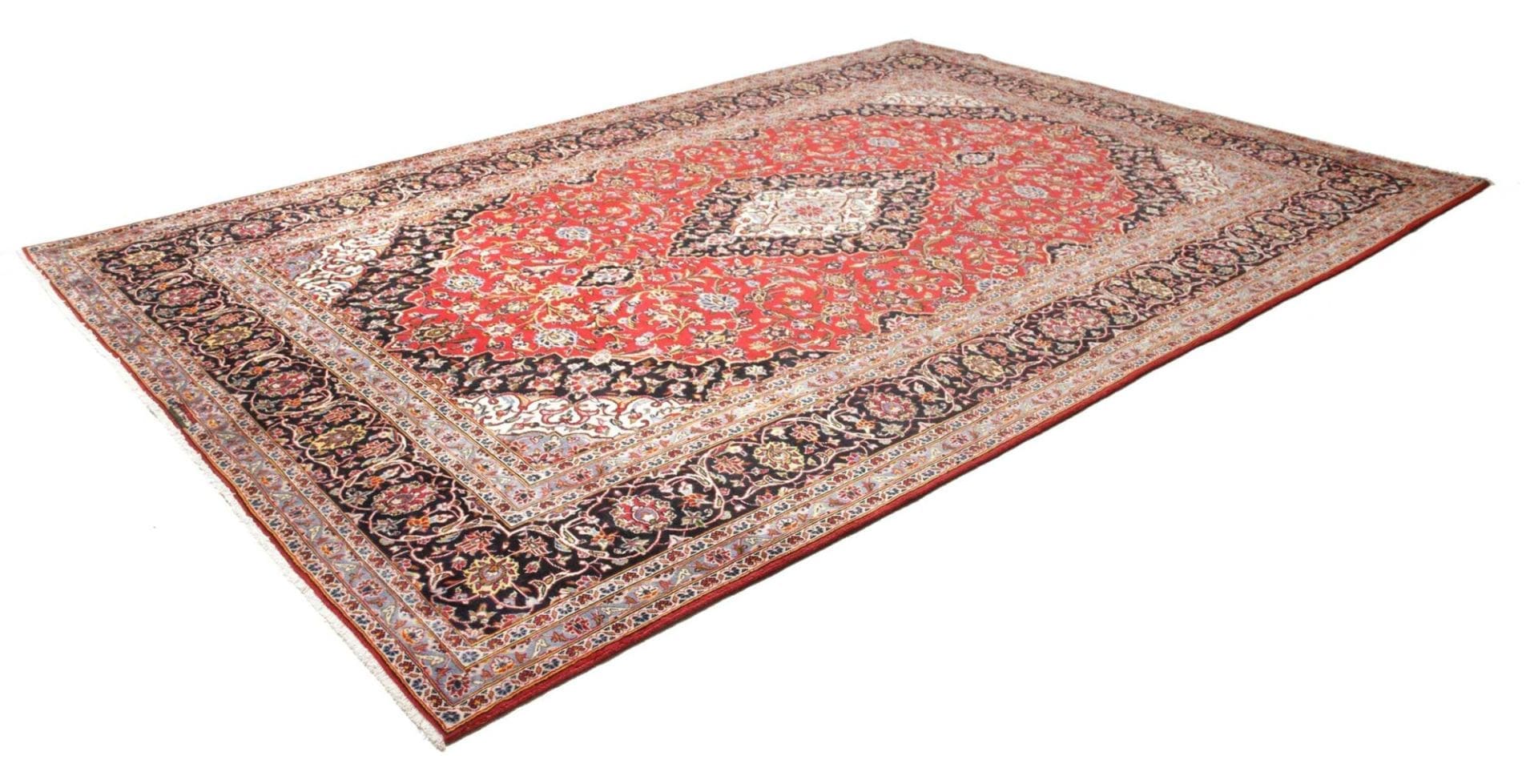 Kashan Teppich 256 x 366cm, Schurwolle, florale Muster, handgeknüpft