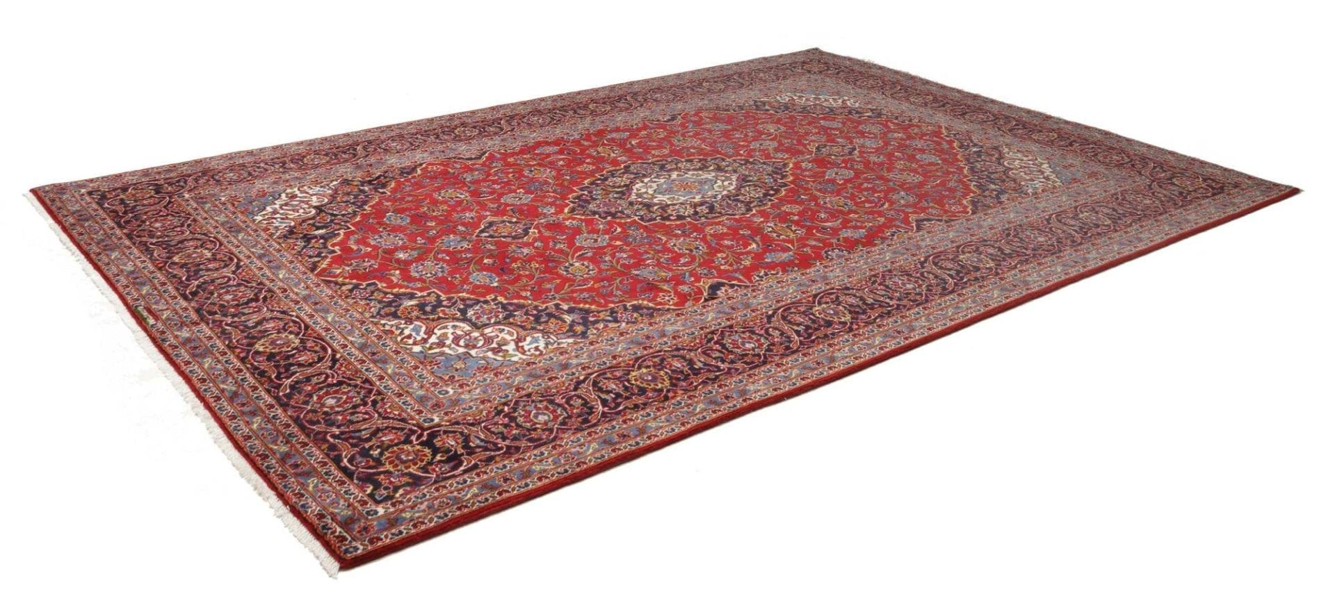 Kashan Teppich 248 x 358cm, Schurwolle, florale Muster, handgeknüpft