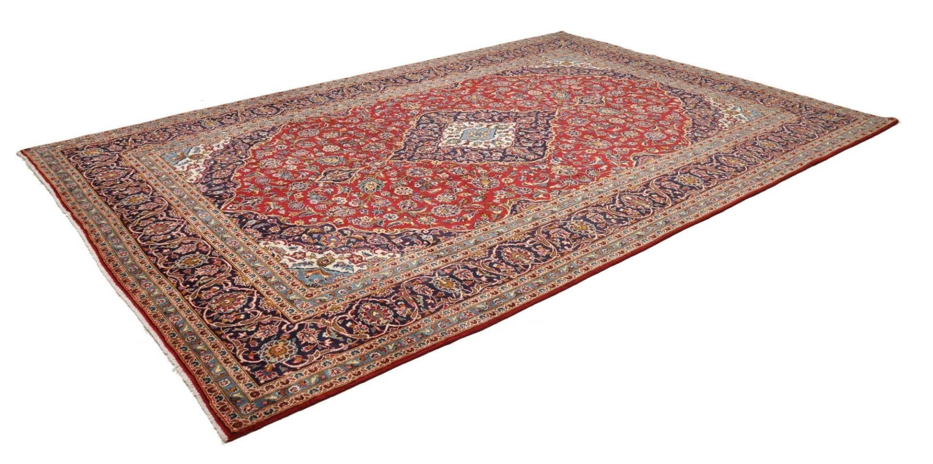 Kashan Teppich 253 x 370cm, Schurwolle, florale Muster, handgeknüpft