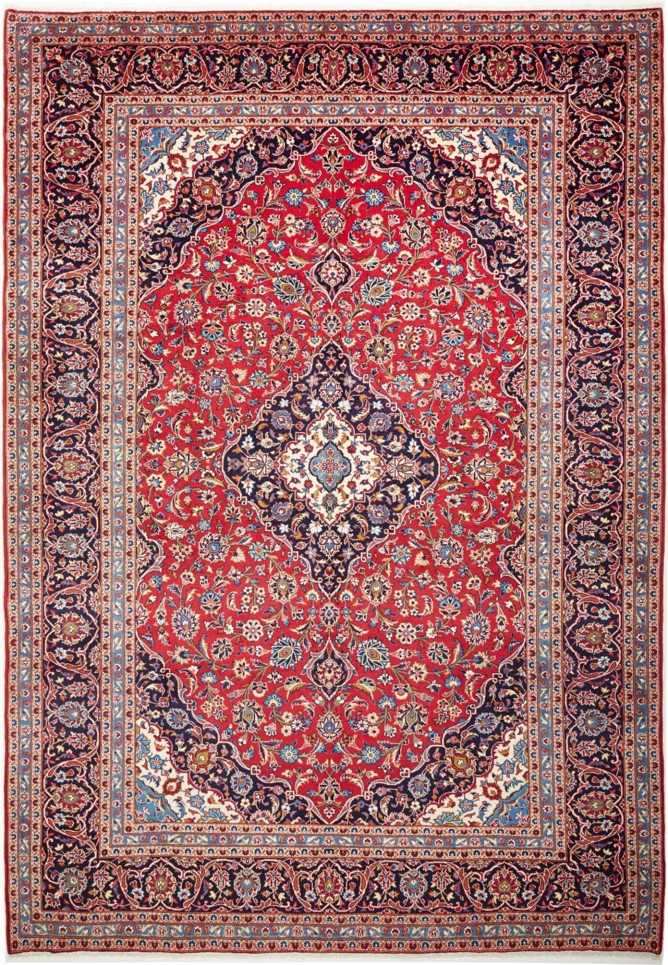 Kashan Teppich 245 x 346 cm, florale Muster, handgeknüpft, Perserteppich