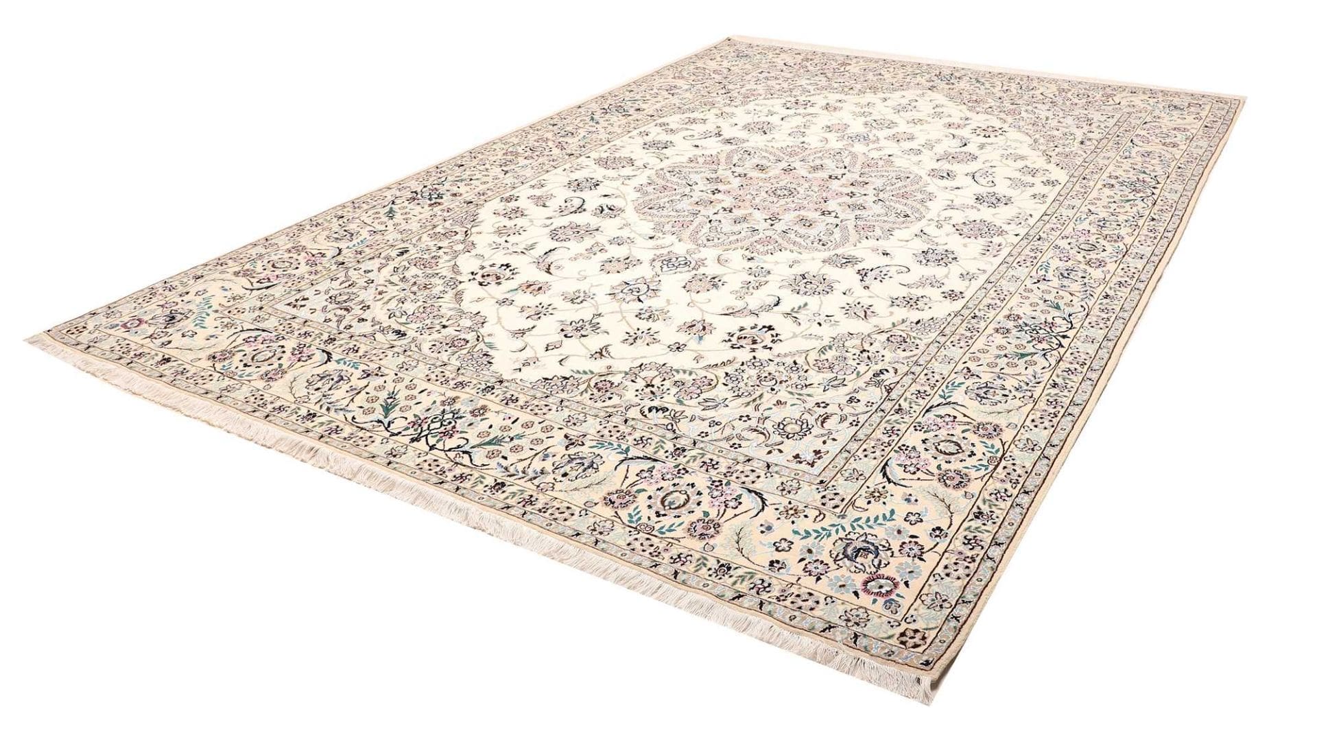 Nain Teppich 256 x 360 cm, florale Muster, handgeknüpft, Perserteppich