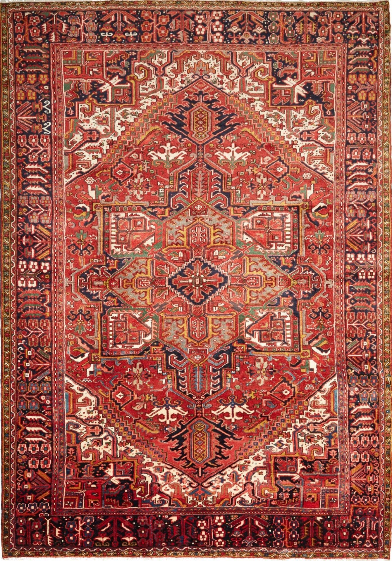 Heriz Teppich 249 x 355 cm, Schurwolle, geometrisches Muster, handgeknüpft