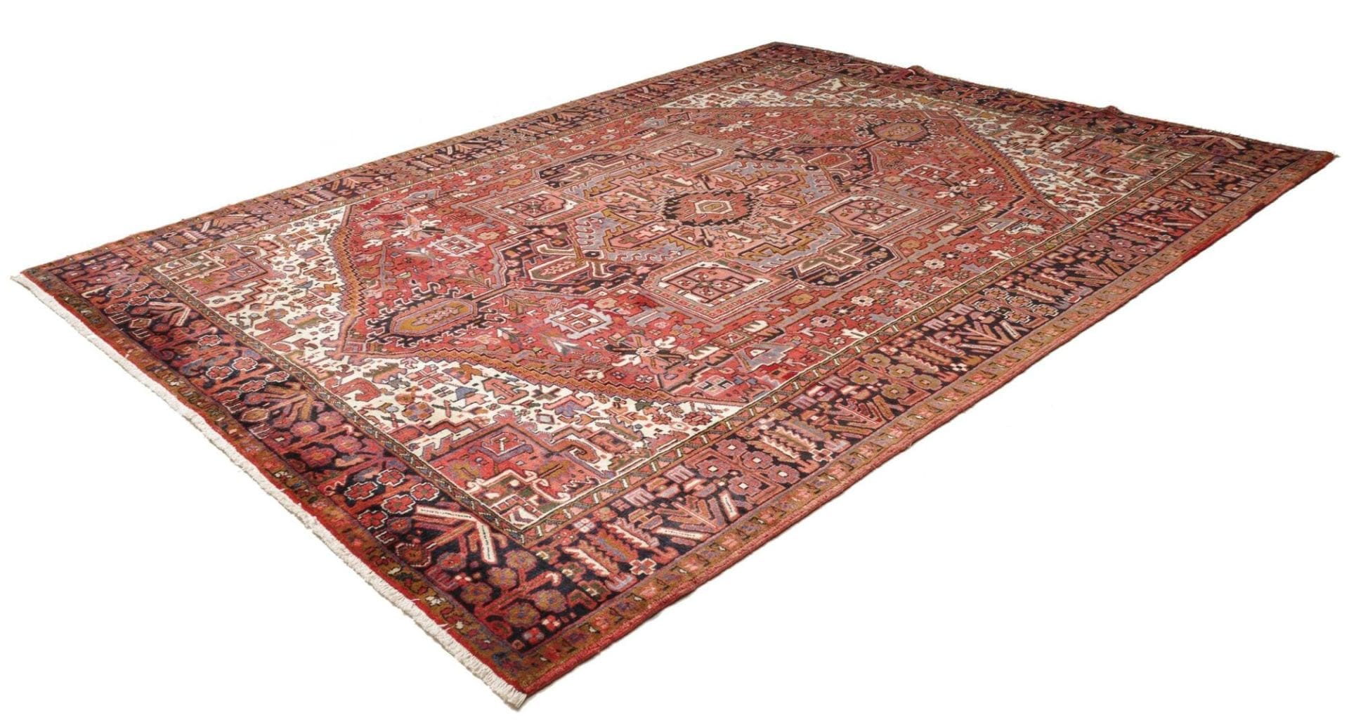 Heriz Orientteppich 262 x 339 cm, rustikales Muster, handgeknüpft