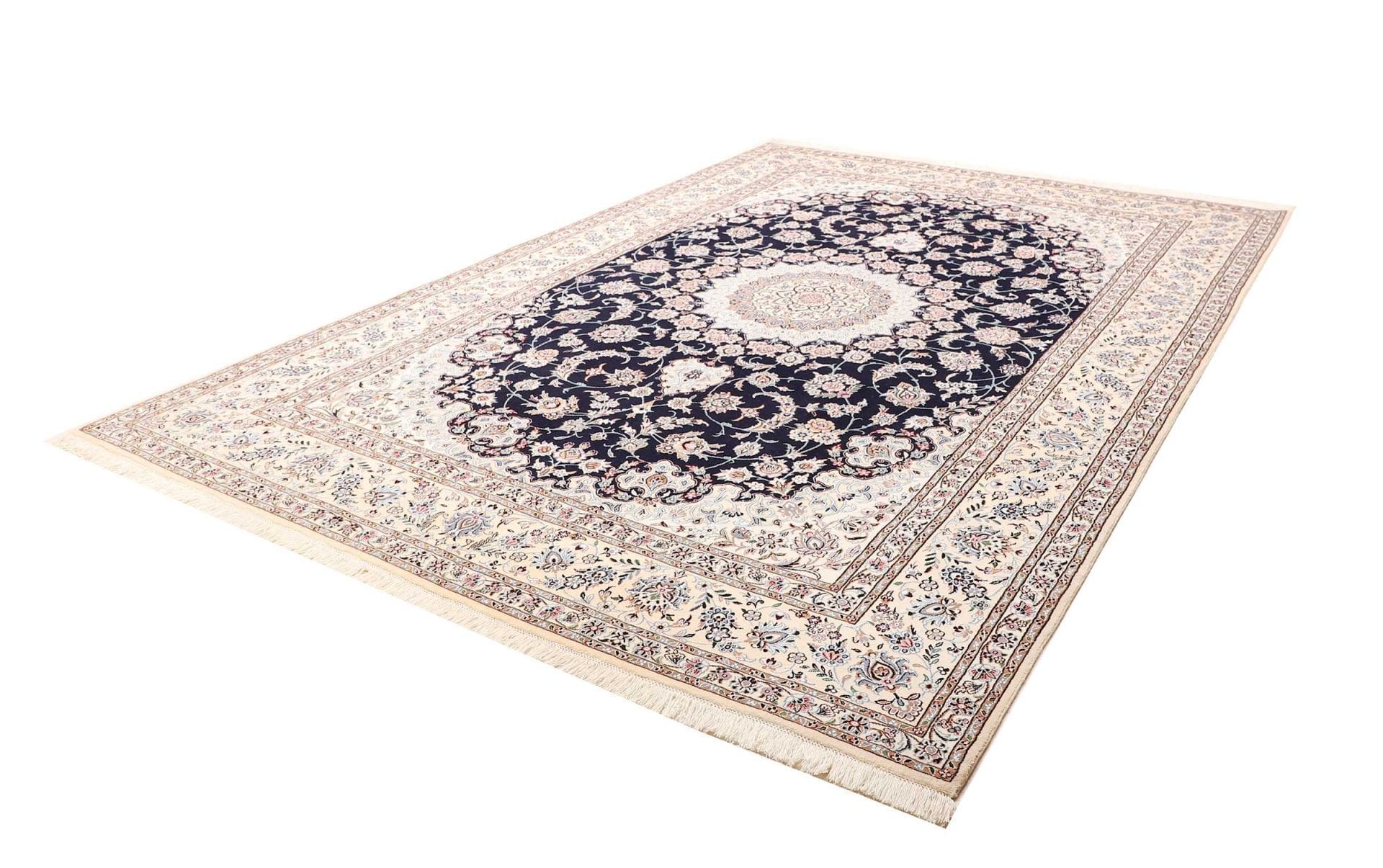 Exklusiver Nain Teppich 253 x 355 cm, florale Muster, handgeknüpft