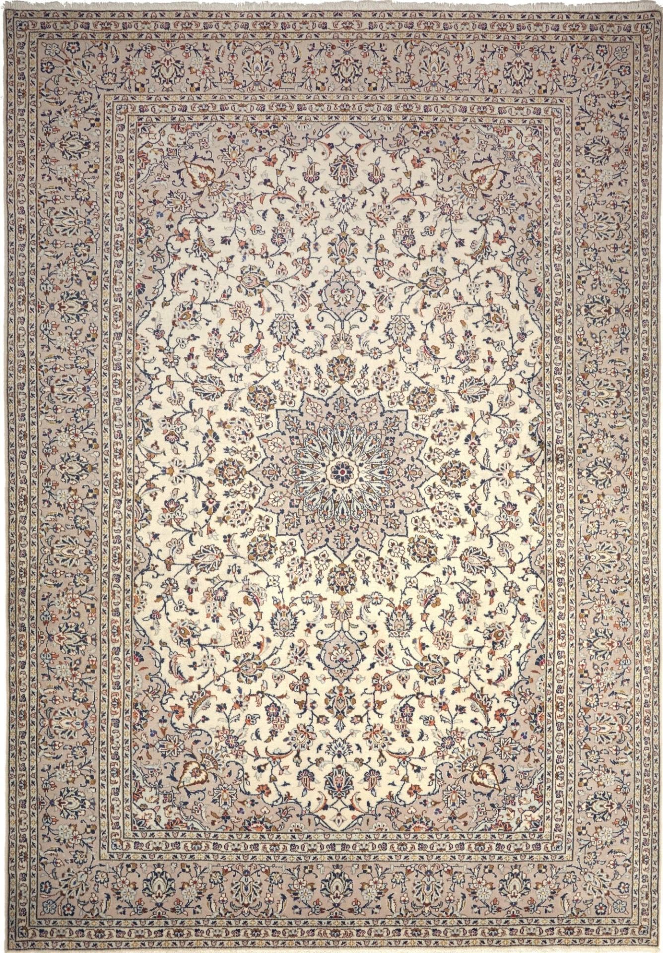 Kashan Teppich 243 x 357 cm, florales Design aus Schurwolle, handgeknüpft