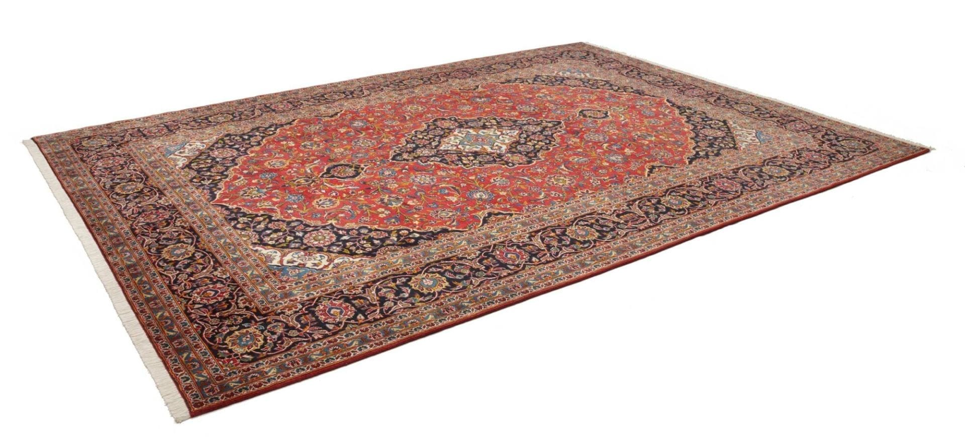 Kashan Teppich 266 x 360cm, Schurwolle, florales Muster, handgeknüpft