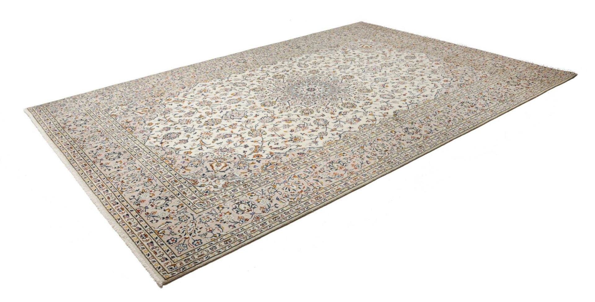 Kashan Teppich 243 x 357 cm, florales Design aus Schurwolle, handgeknüpft