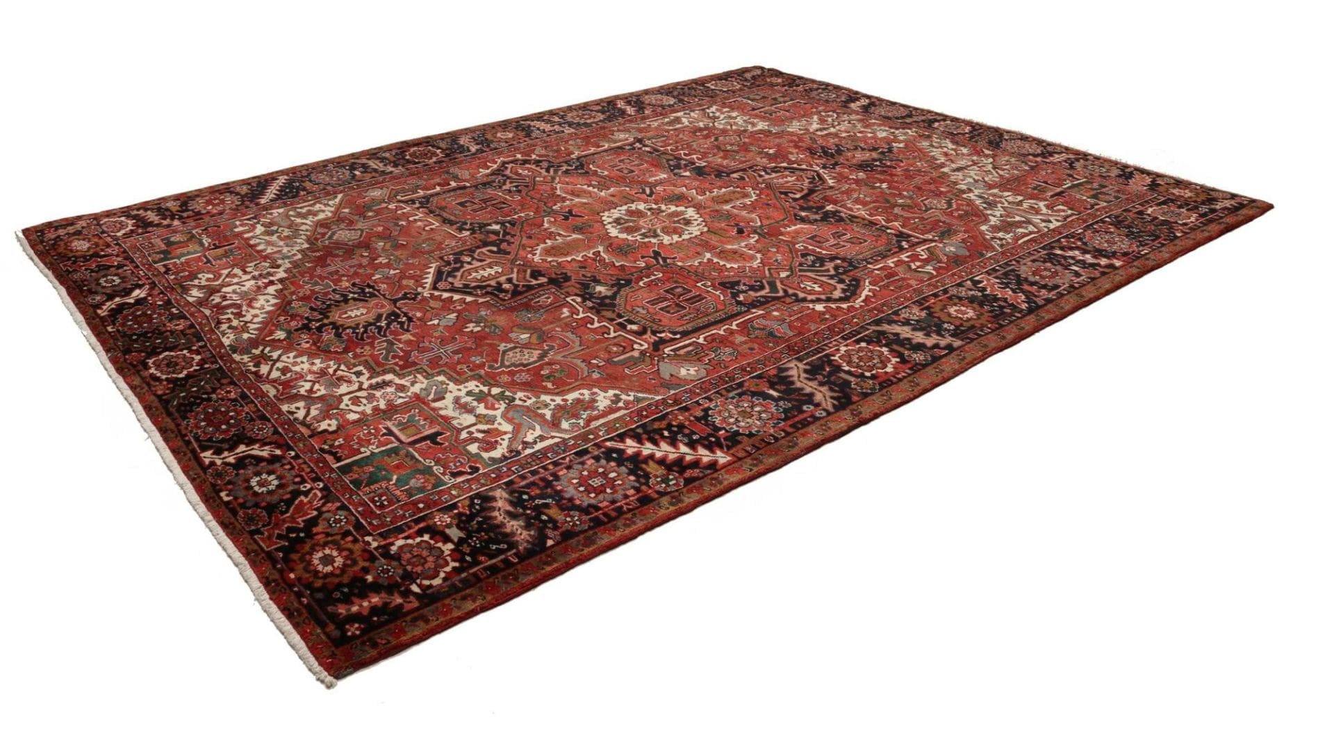 Orientteppich Heriz 273 x 353cm, rustikale geometrische Muster, handgeknüpft