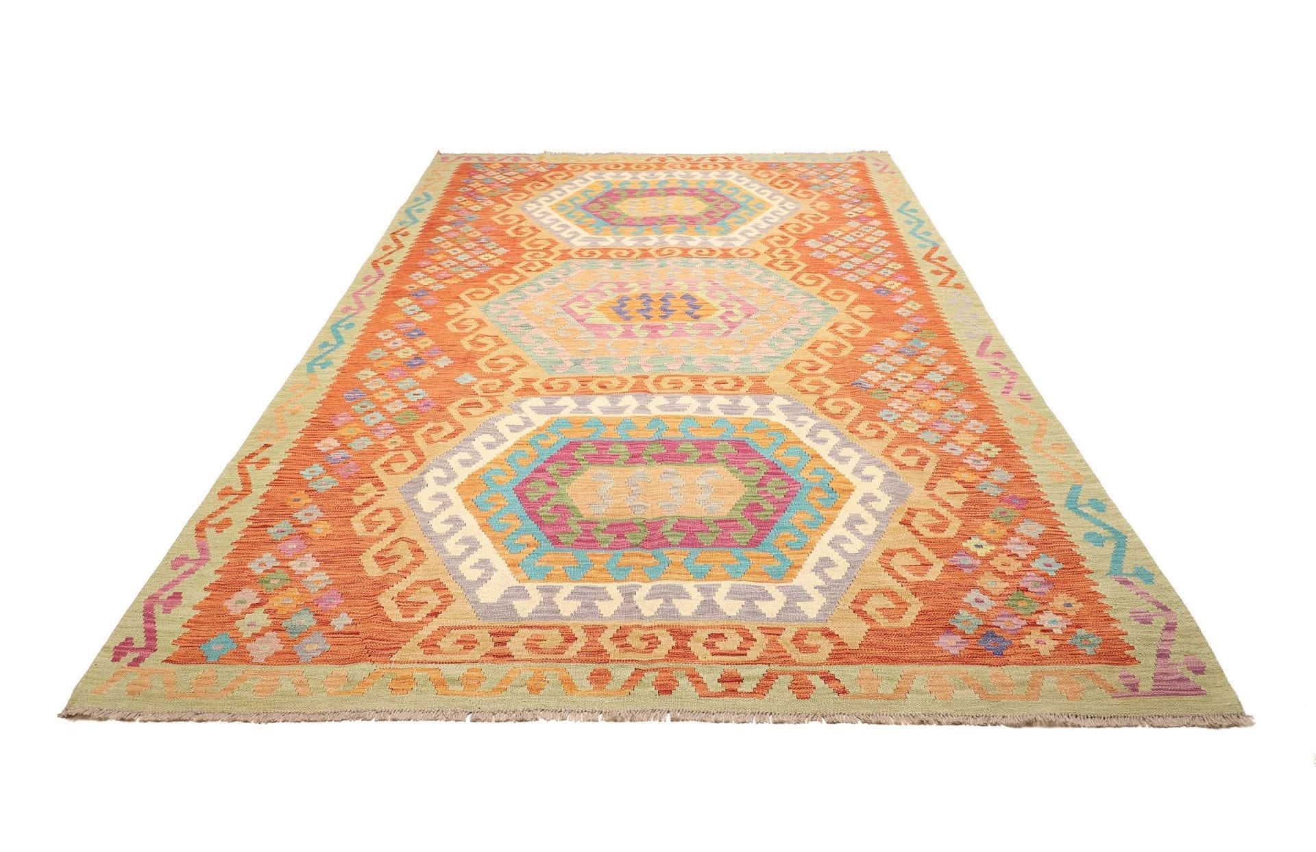 Kelim Teppich 208 x 295cm - Handgewebt, rustikales Design, Wolle