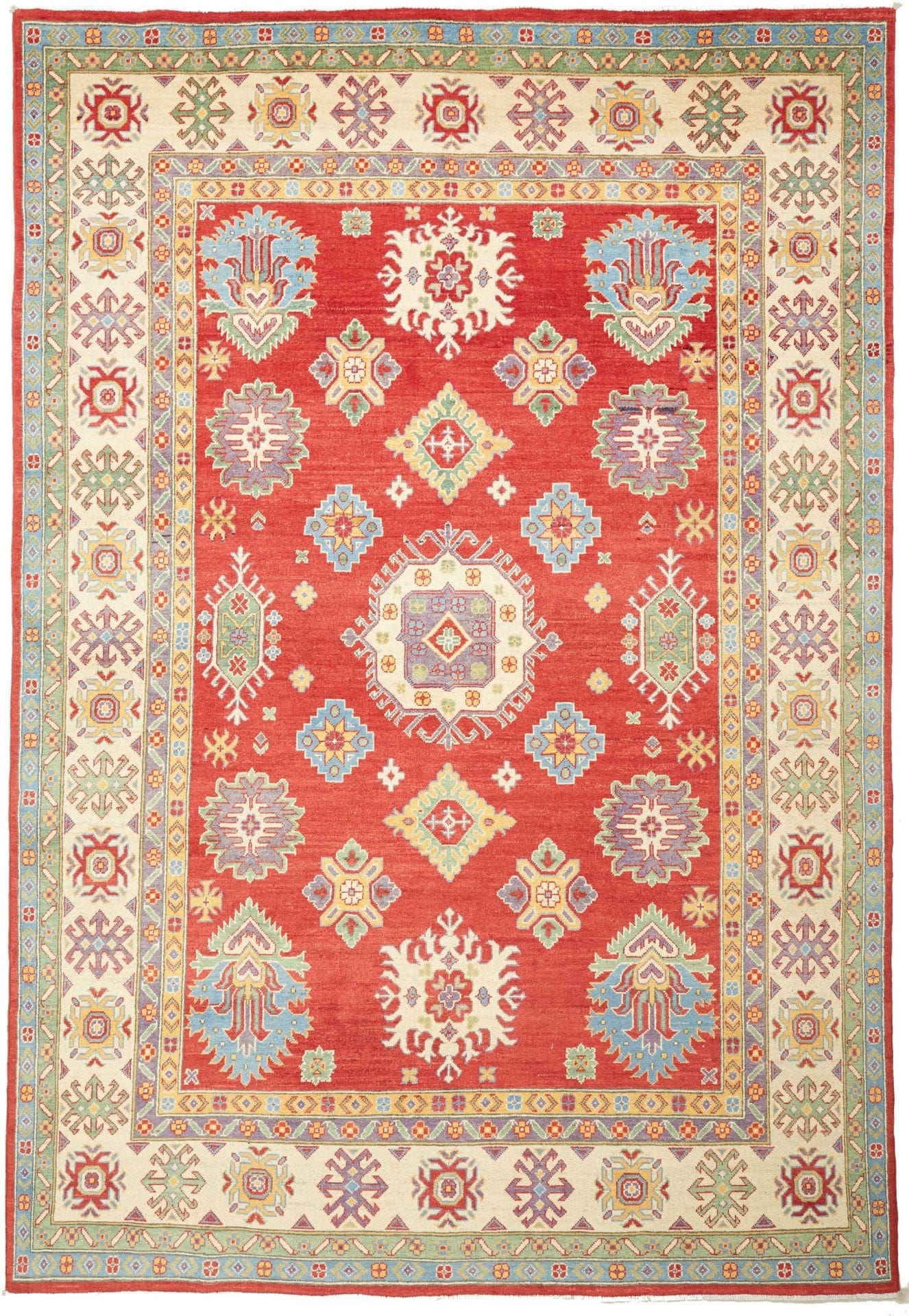 Kazak Orientteppich 207 x 297 cm, geometrische Muster, handgeknüpft