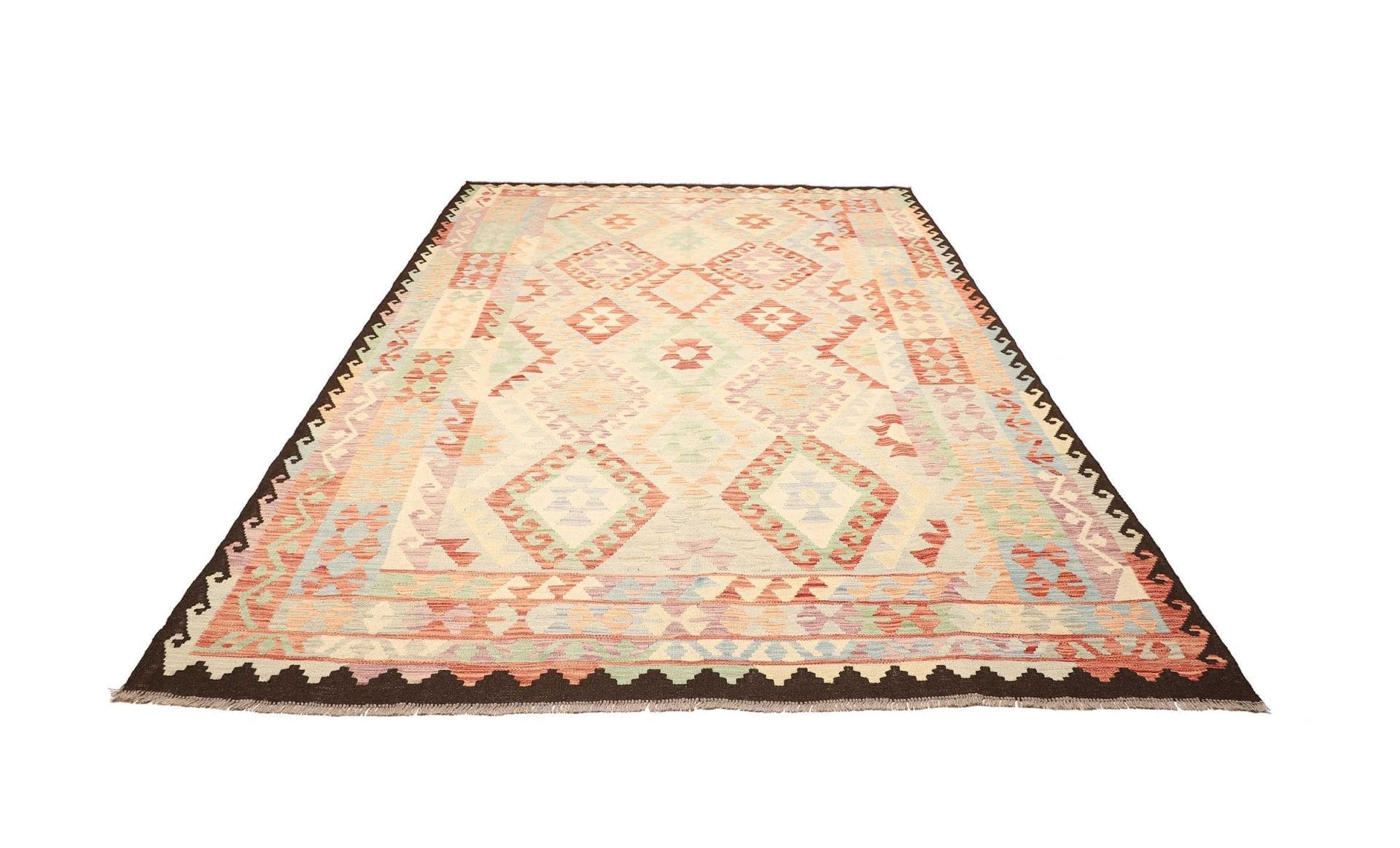 Kelim Teppich 212 x 302 cm, handgewebt, rustikales Flair