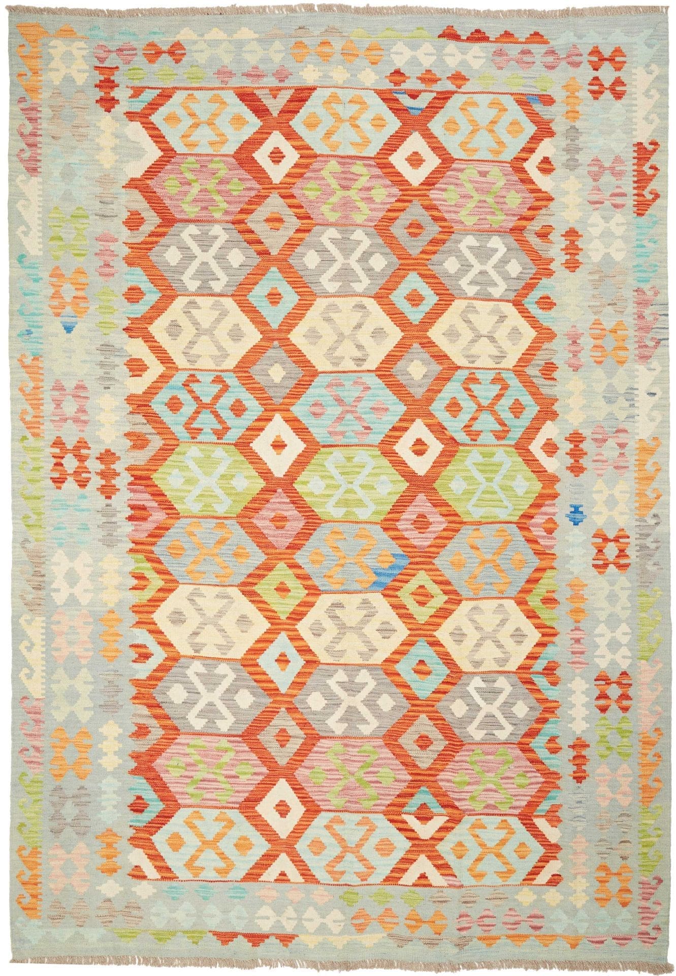 Kelim Teppich 204 x 289 cm, handgewebt, rustikales Design