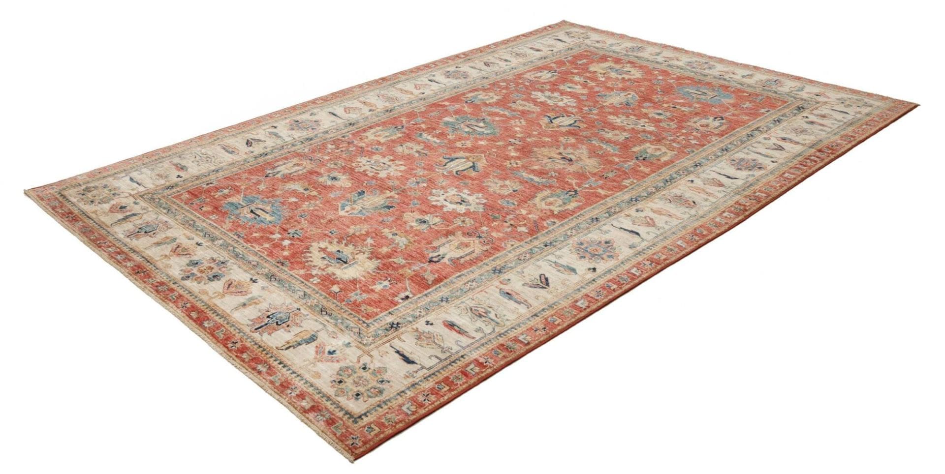 Kazak Teppich 209 x 304 cm, geometrisches Muster, handgeknüpft