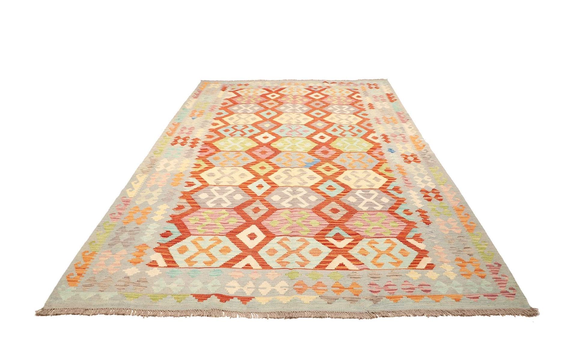 Kelim Teppich 204 x 289 cm, handgewebt, rustikales Design