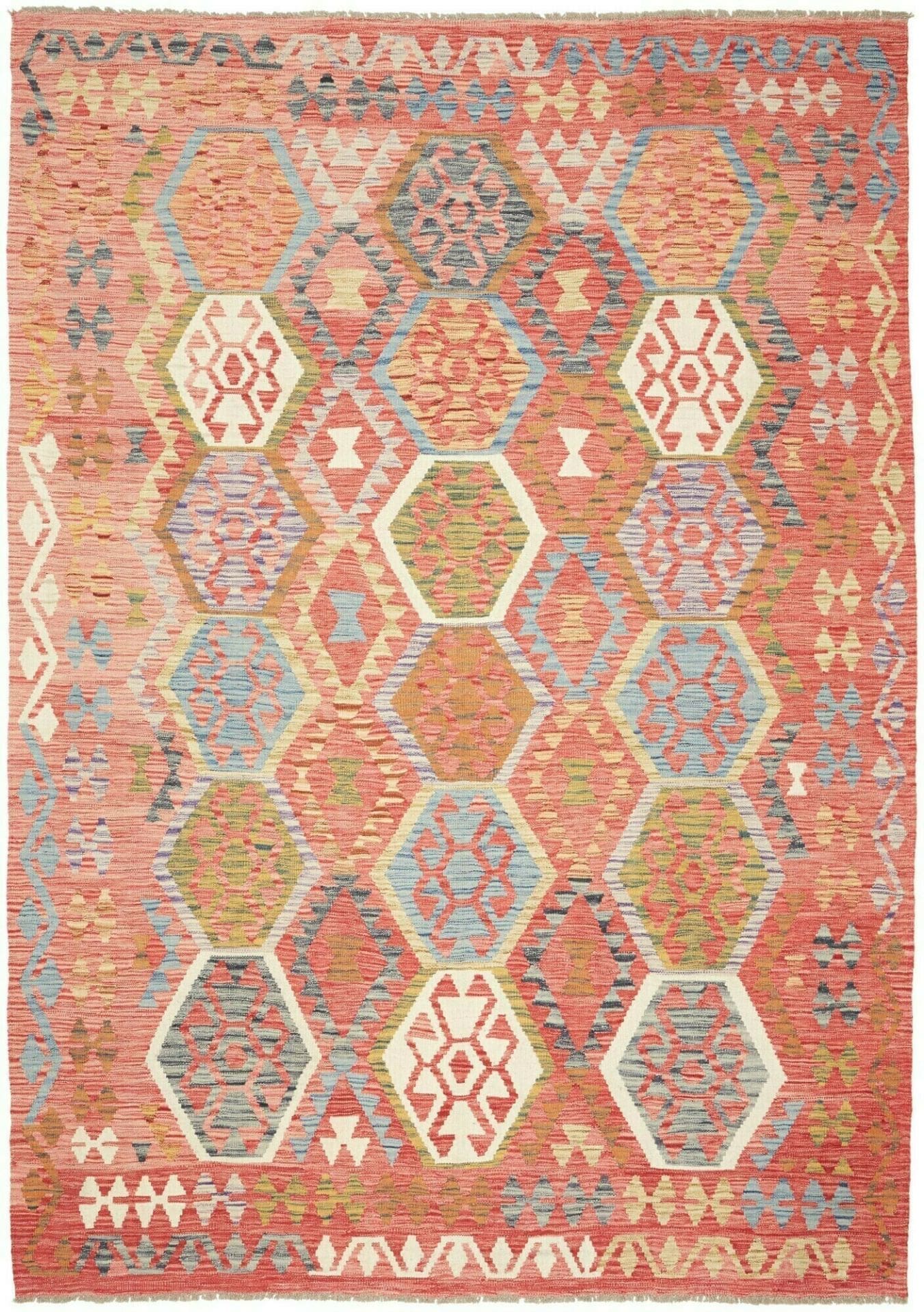 Kelim Teppich 210 x 295 cm, handgewebt, rustikales Flair