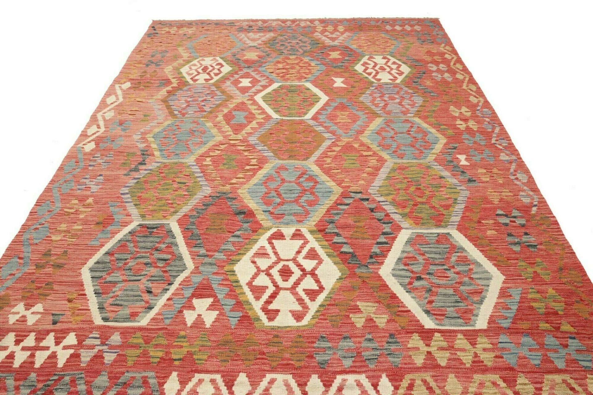 Kelim Teppich 210 x 295 cm, handgewebt, rustikales Flair