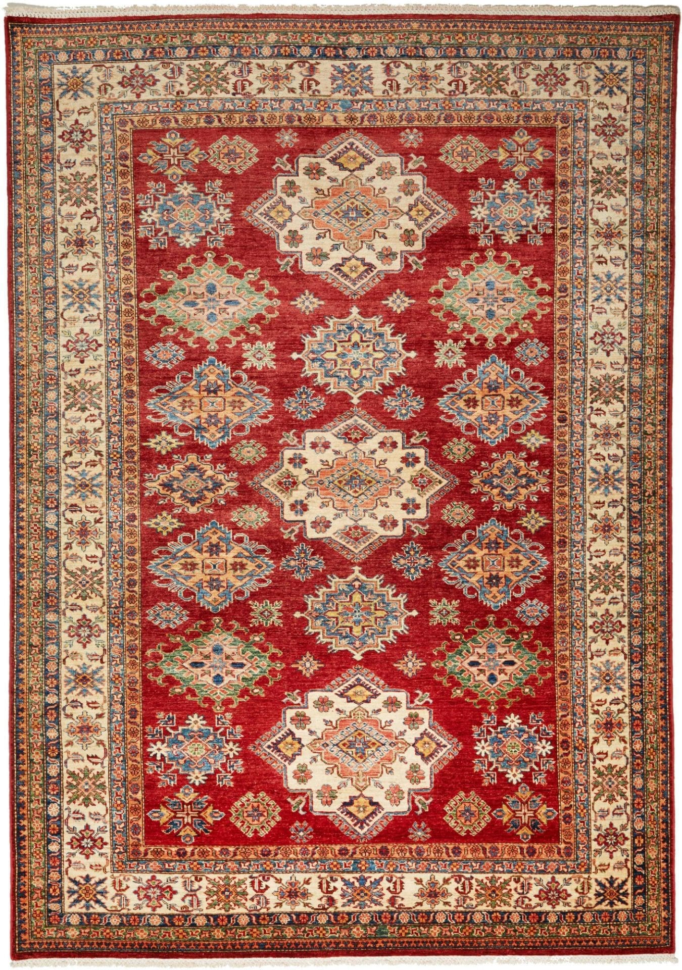 Kazak Orientteppich 212 x 290cm, geometrisches Muster, handgeknüpft