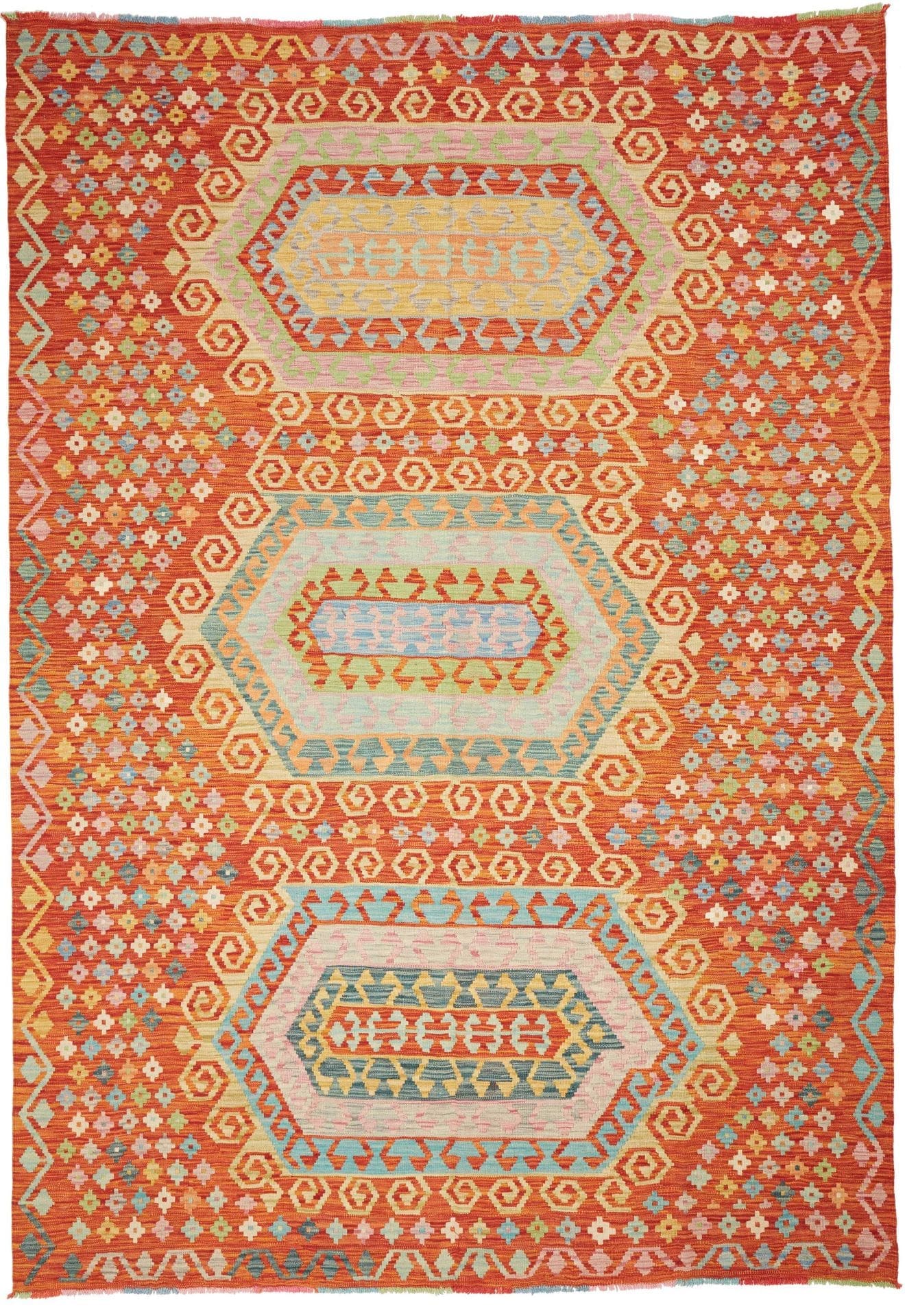 Kelim Teppich 206 x 290cm, handgewebt, rustikales Flair, Wolle
