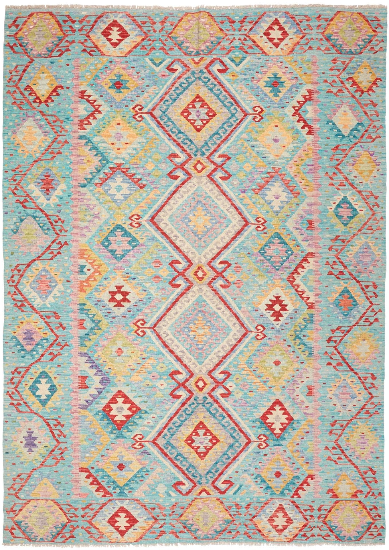 Kelim Teppich 208 x 290 cm, handgewebt, rustikales Design