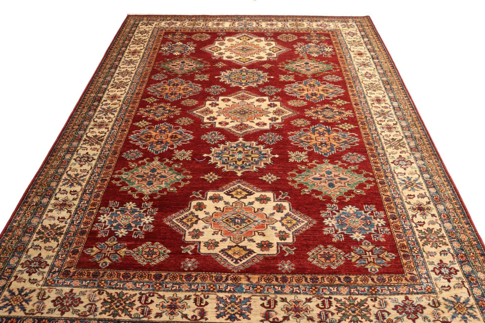Kazak Orientteppich 212 x 290cm, geometrisches Muster, handgeknüpft