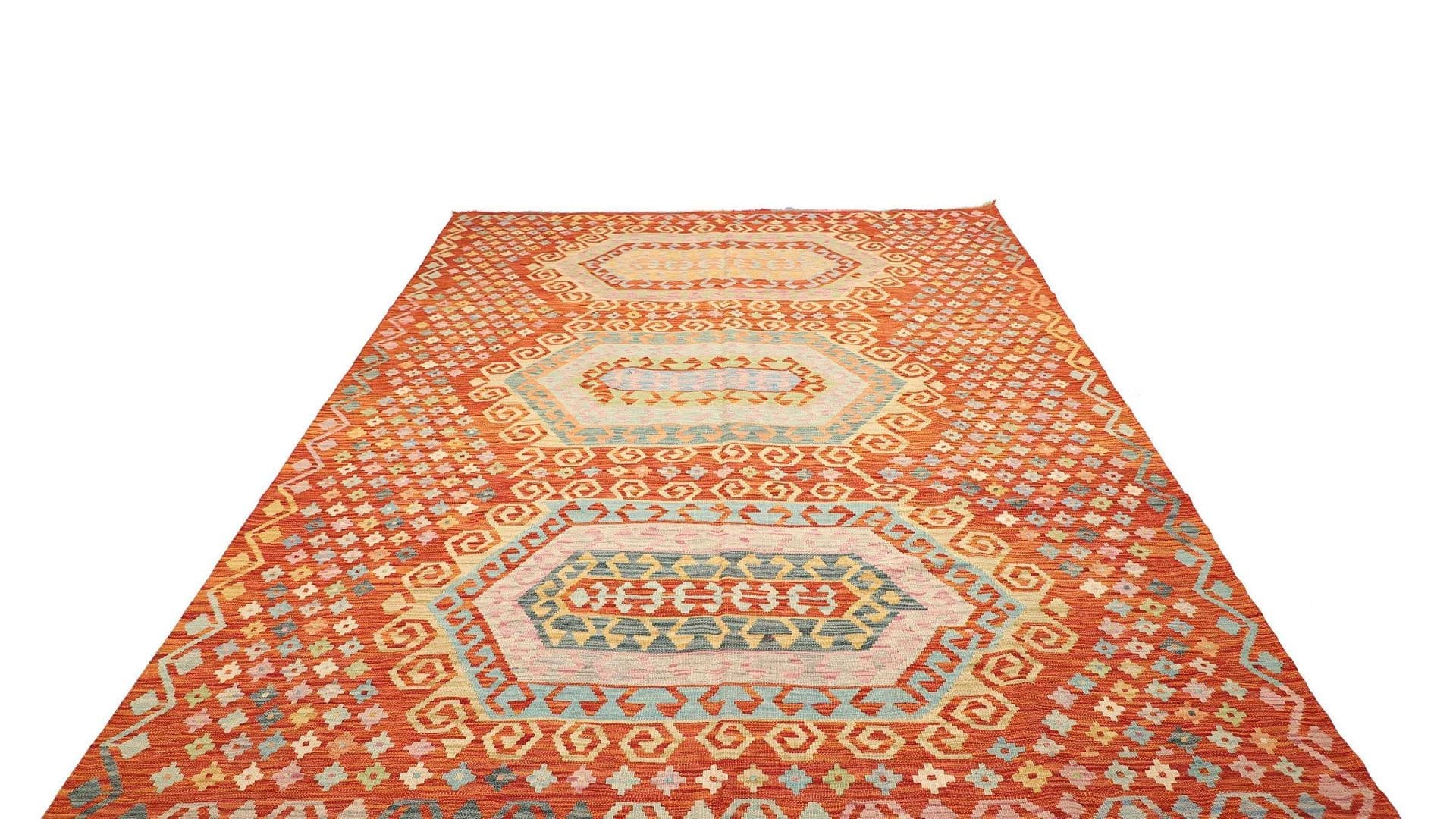 Kelim Teppich 206 x 290cm, handgewebt, rustikales Flair, Wolle