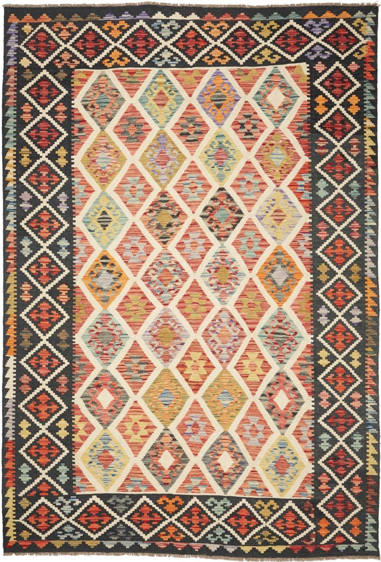 Kelim Teppich 206 x 298cm, handgewebt, rustikales Flair, Wolle