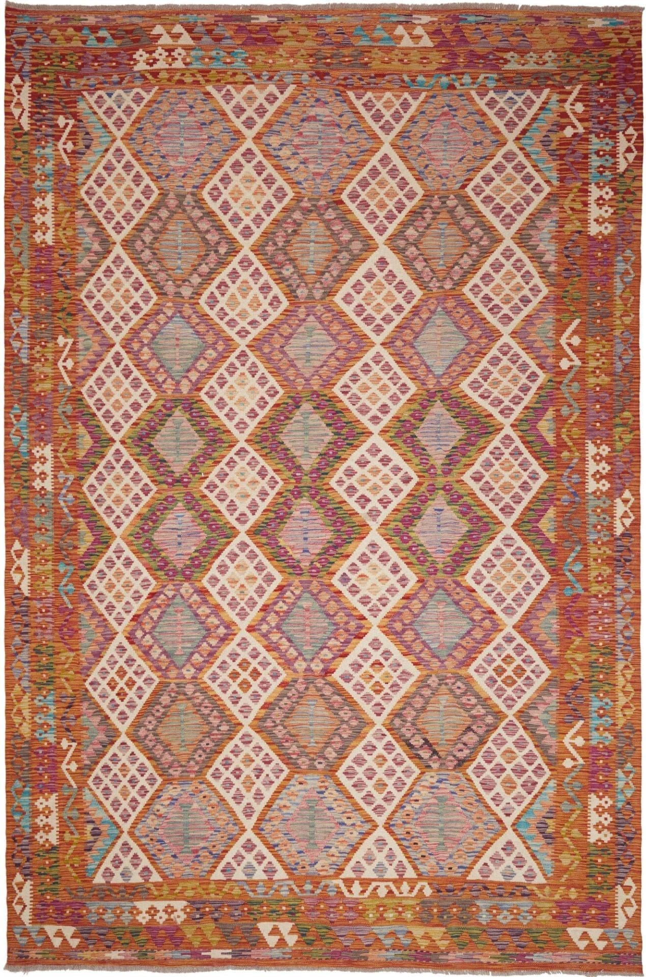 Kelim Teppich 208 x 307 cm, handgewebt, rustikales Flair, Wolle