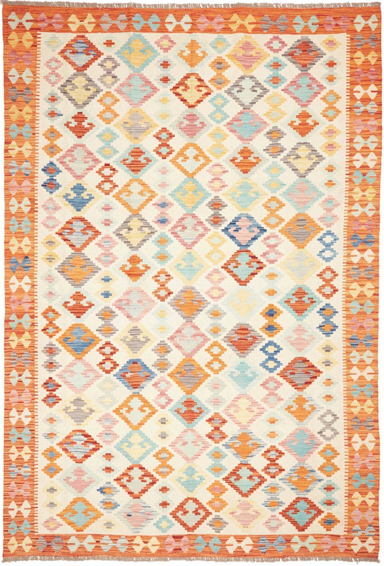 Kelim Teppich 207 x 296 cm aus Schurwolle, handgewebt, rustikal